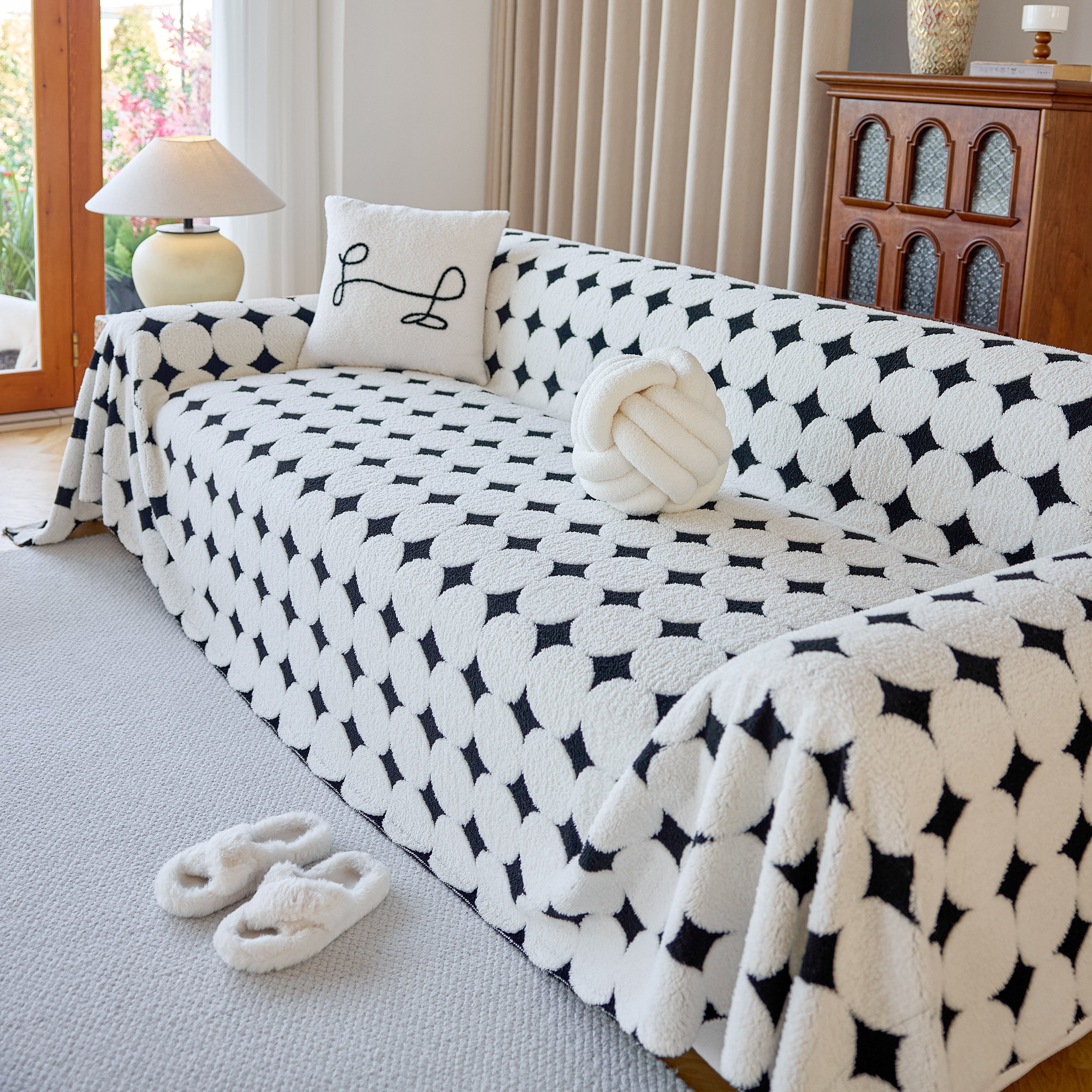 Geometric Jacquard Plush Warm Sofa Couch Cover Coral Fleece Throw Blanket For Couch
