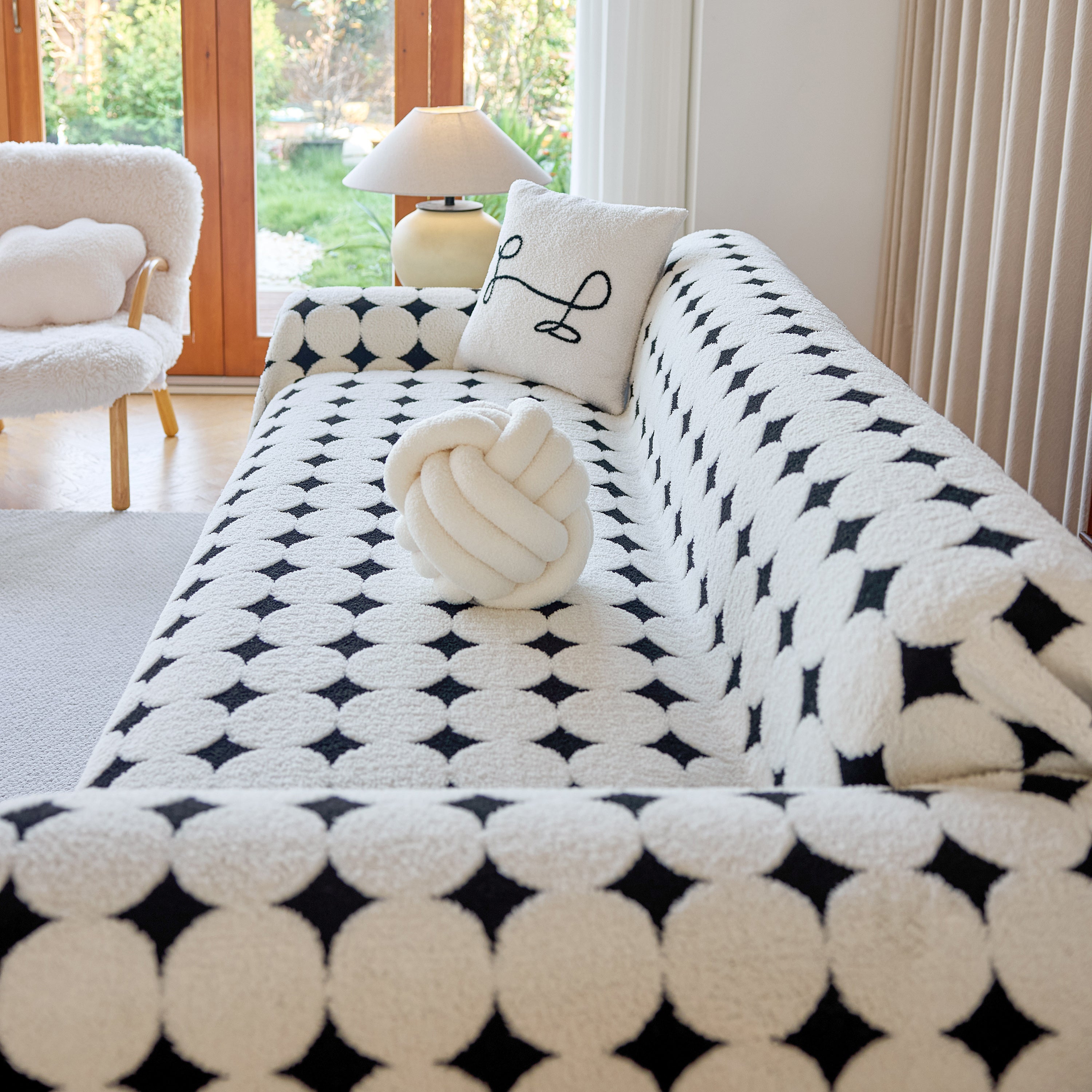 Geometric Jacquard Plush Warm Sofa Couch Cover Coral Fleece Throw Blanket For Couch