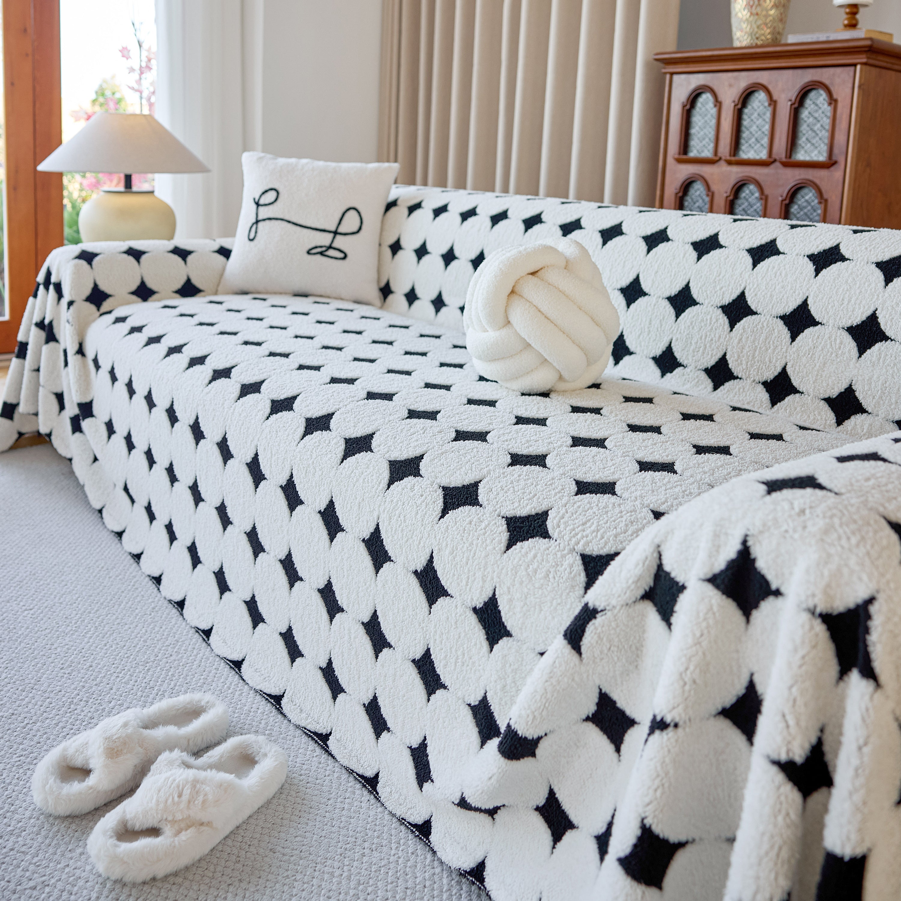 Geometric Jacquard Plush Warm Sofa Couch Cover Coral Fleece Throw Blanket For Couch