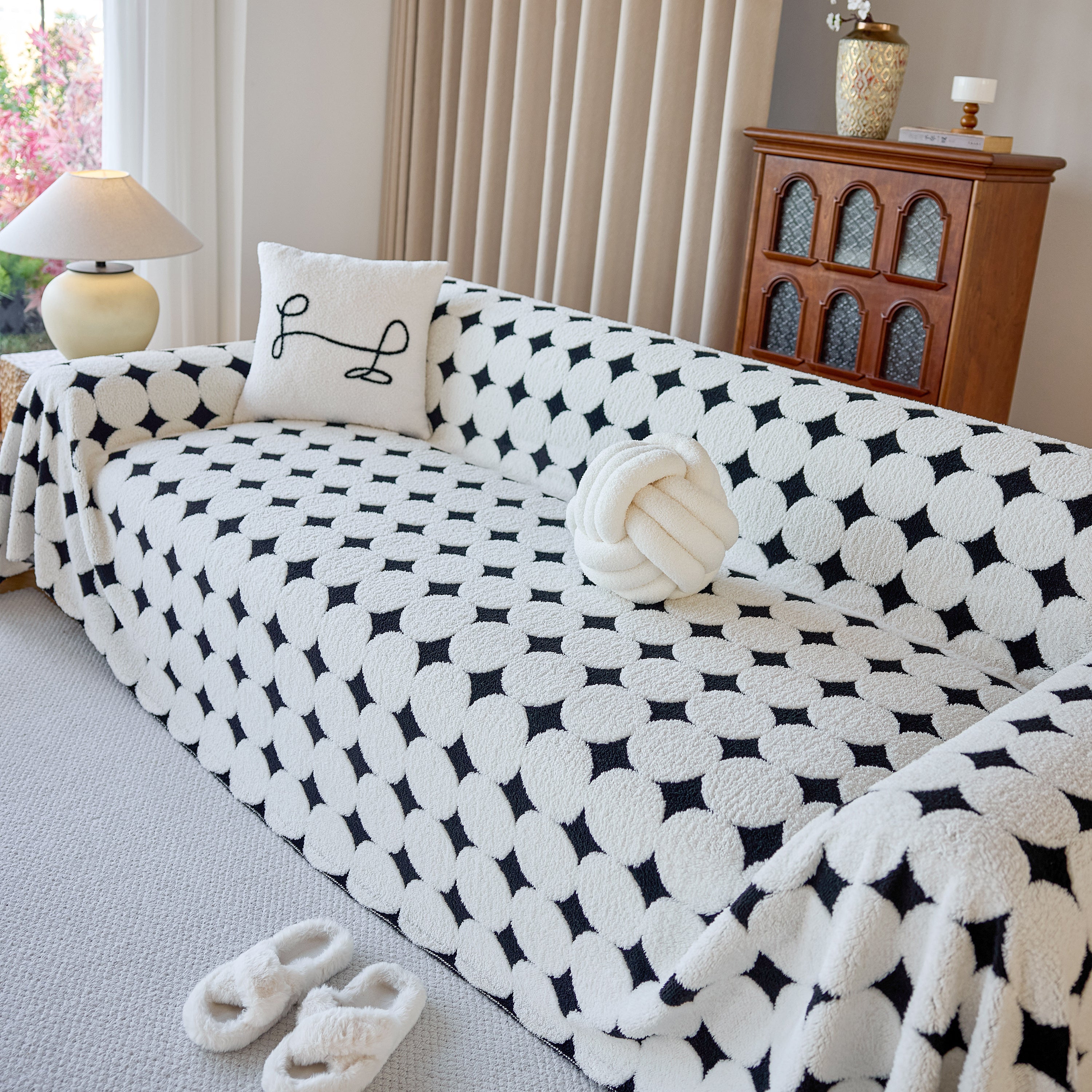 Geometric Jacquard Plush Warm Sofa Couch Cover Coral Fleece Throw Blanket For Couch