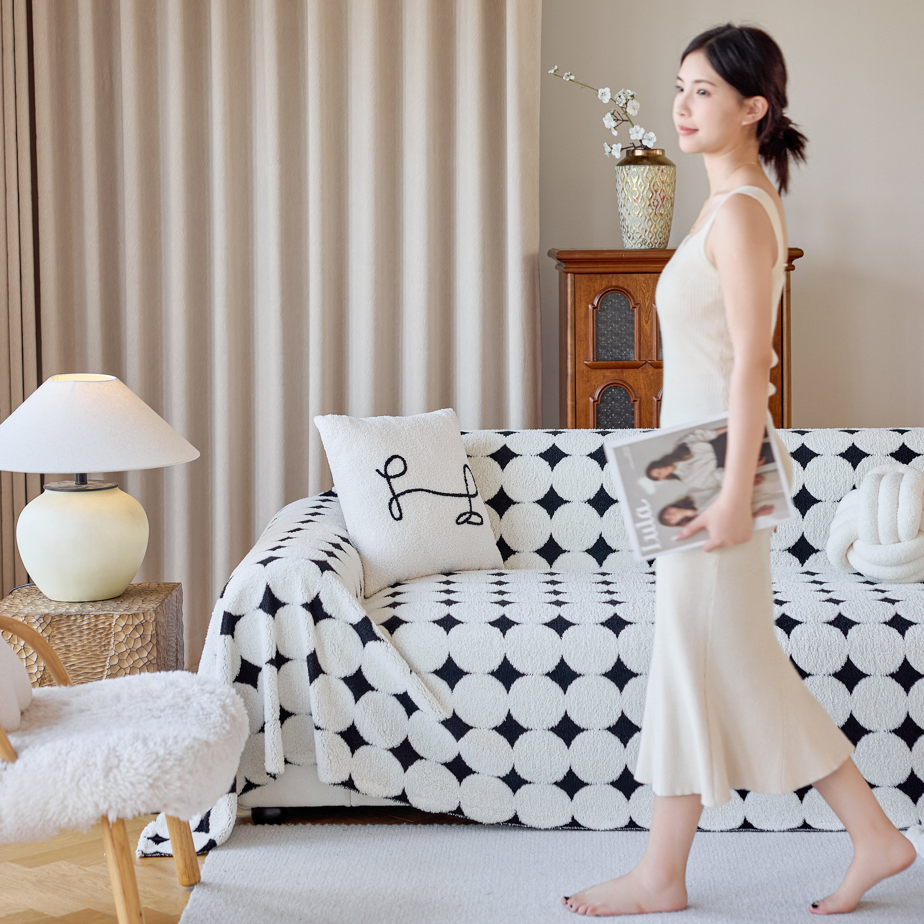 Geometric Jacquard Plush Warm Sofa Couch Cover Coral Fleece Throw Blanket For Couch