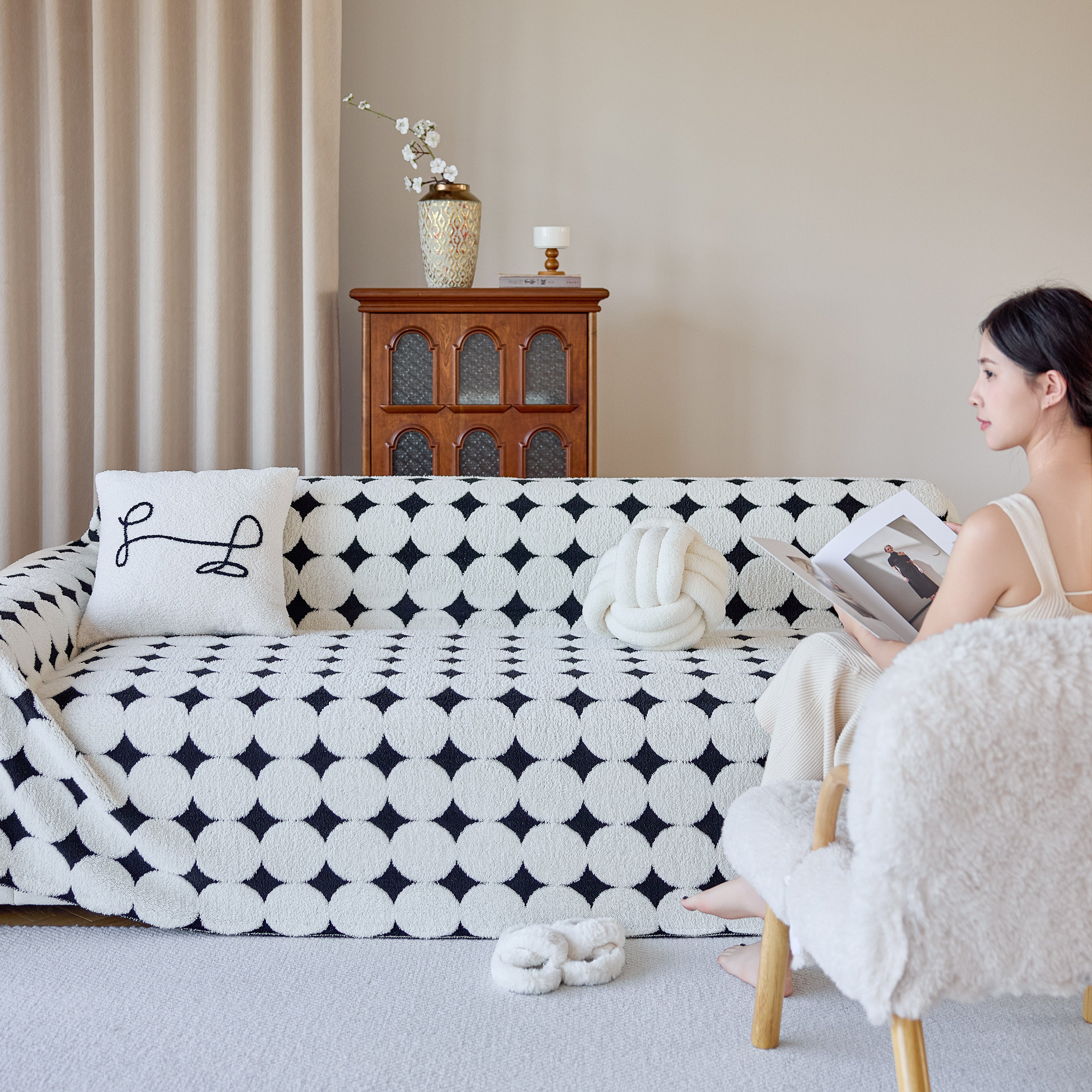 Geometric Jacquard Plush Warm Sofa Couch Cover Coral Fleece Throw Blanket For Couch
