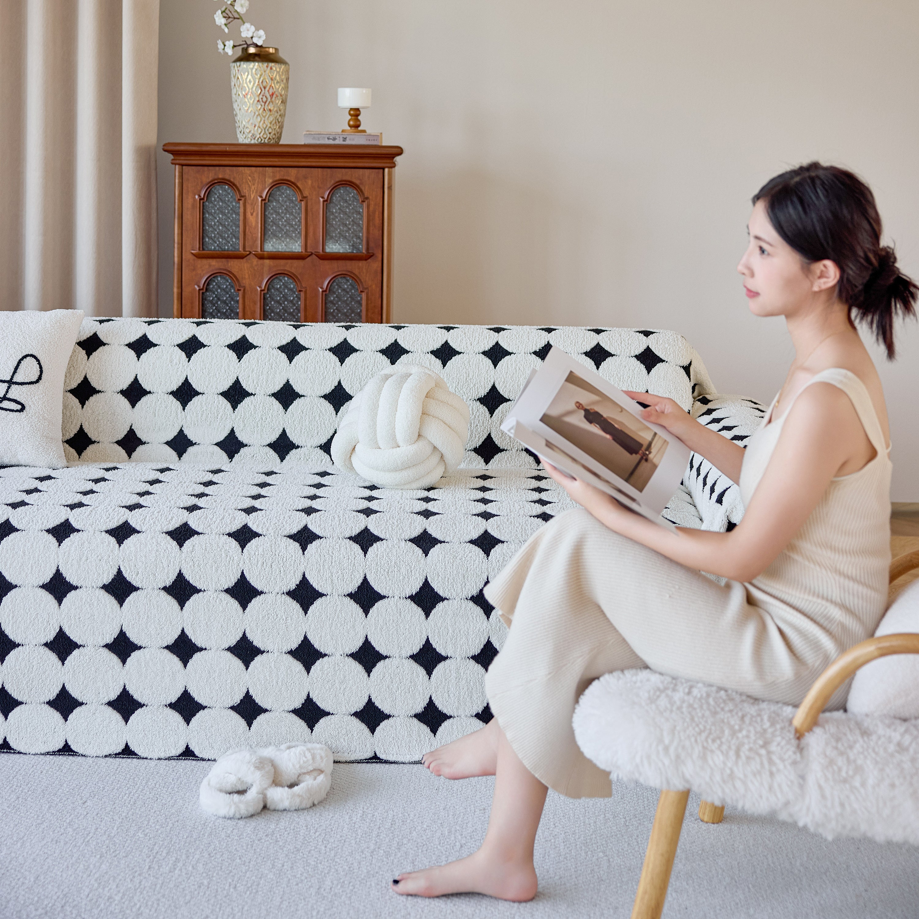 Geometric Jacquard Plush Warm Sofa Couch Cover Coral Fleece Throw Blanket For Couch