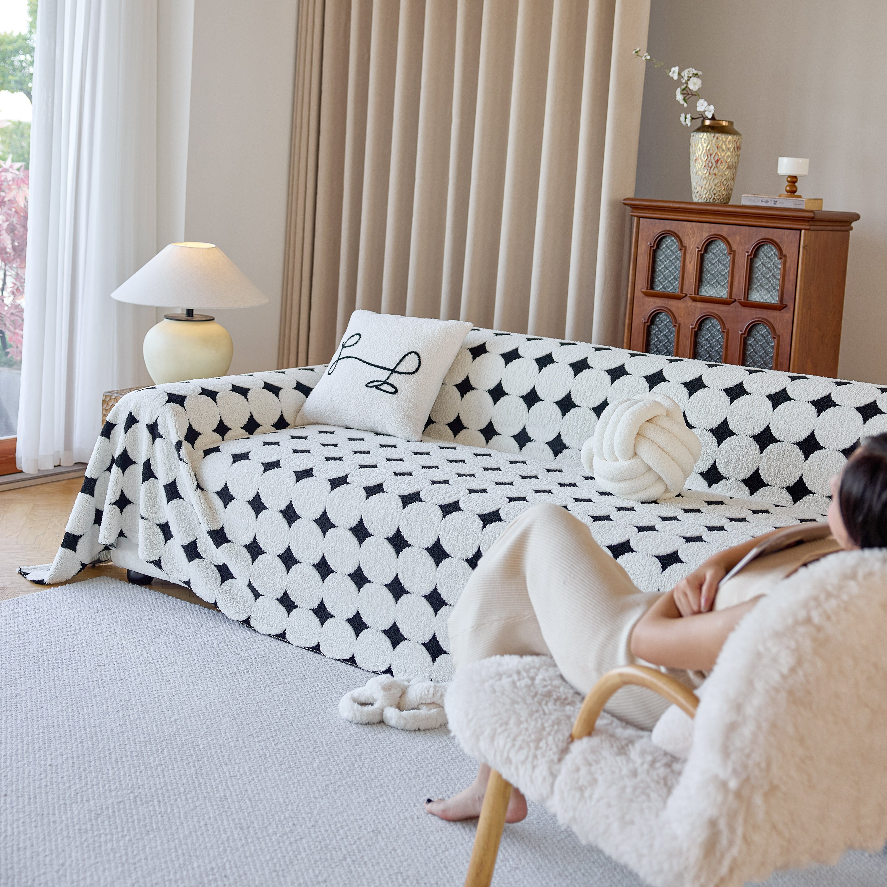 Geometric Jacquard Plush Warm Sofa Couch Cover Coral Fleece Throw Blanket For Couch