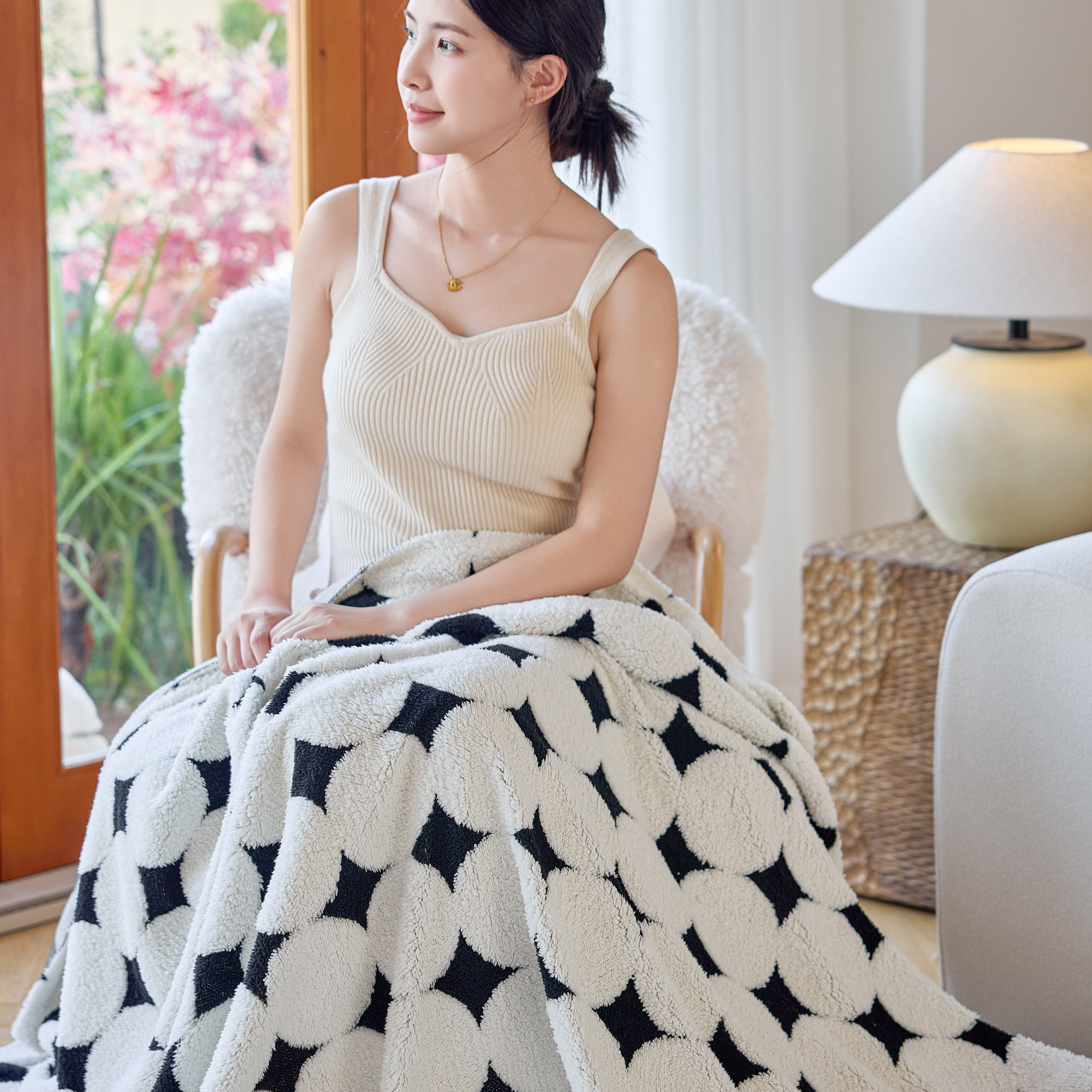 Geometric Jacquard Plush Warm Sofa Couch Cover Coral Fleece Throw Blanket For Couch
