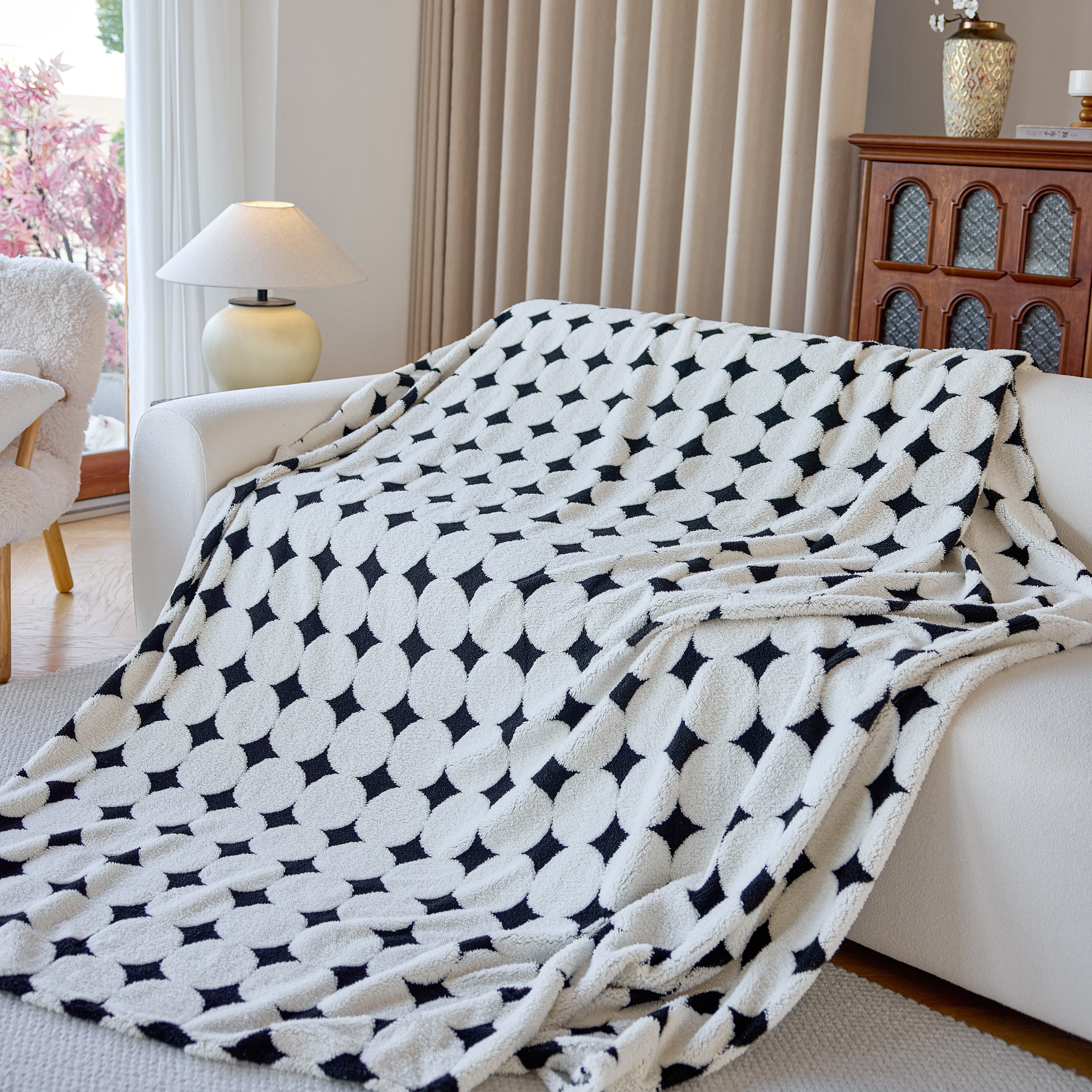 Geometric Jacquard Plush Warm Sofa Couch Cover Coral Fleece Throw Blanket For Couch