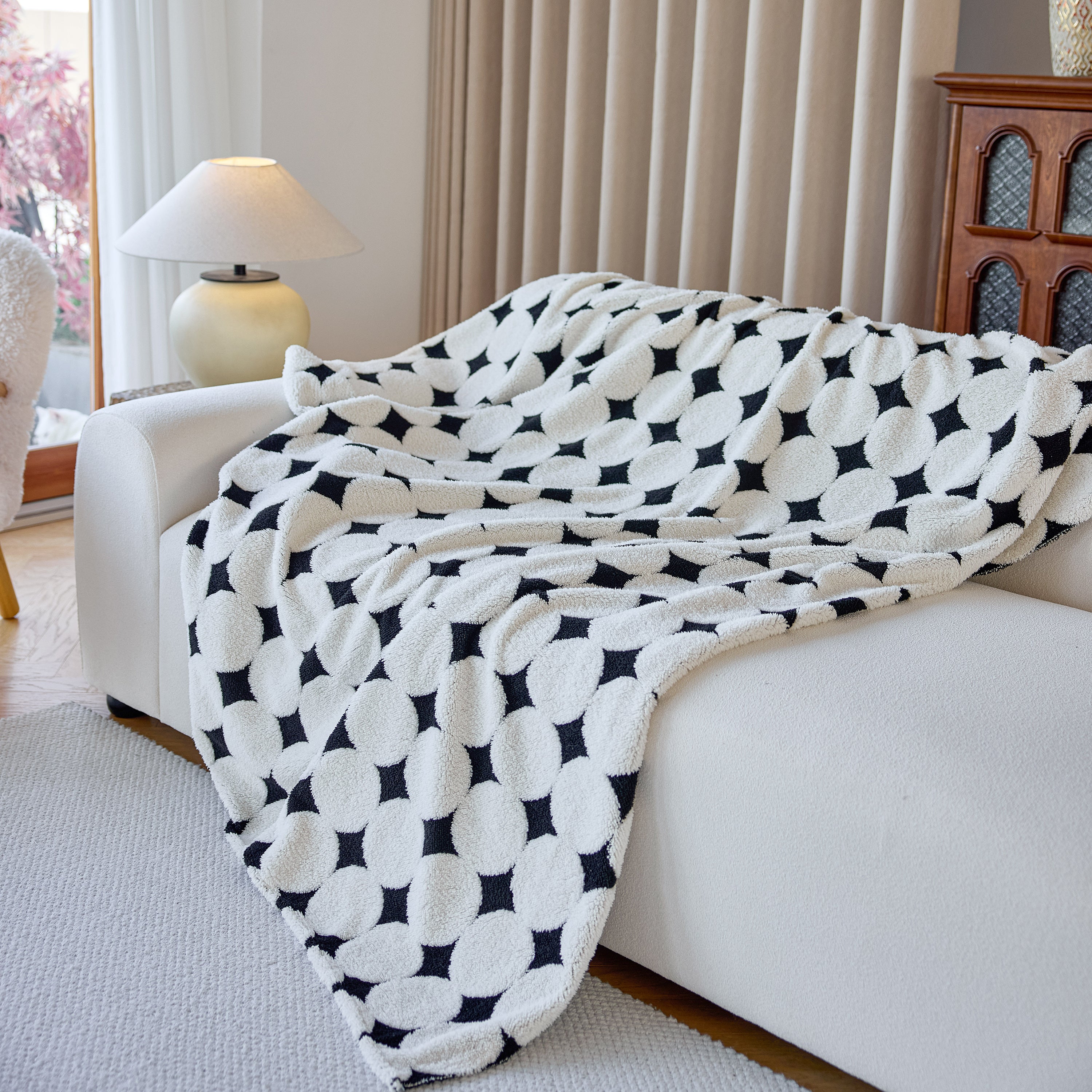 Geometric Jacquard Plush Warm Sofa Couch Cover Coral Fleece Throw Blanket For Couch
