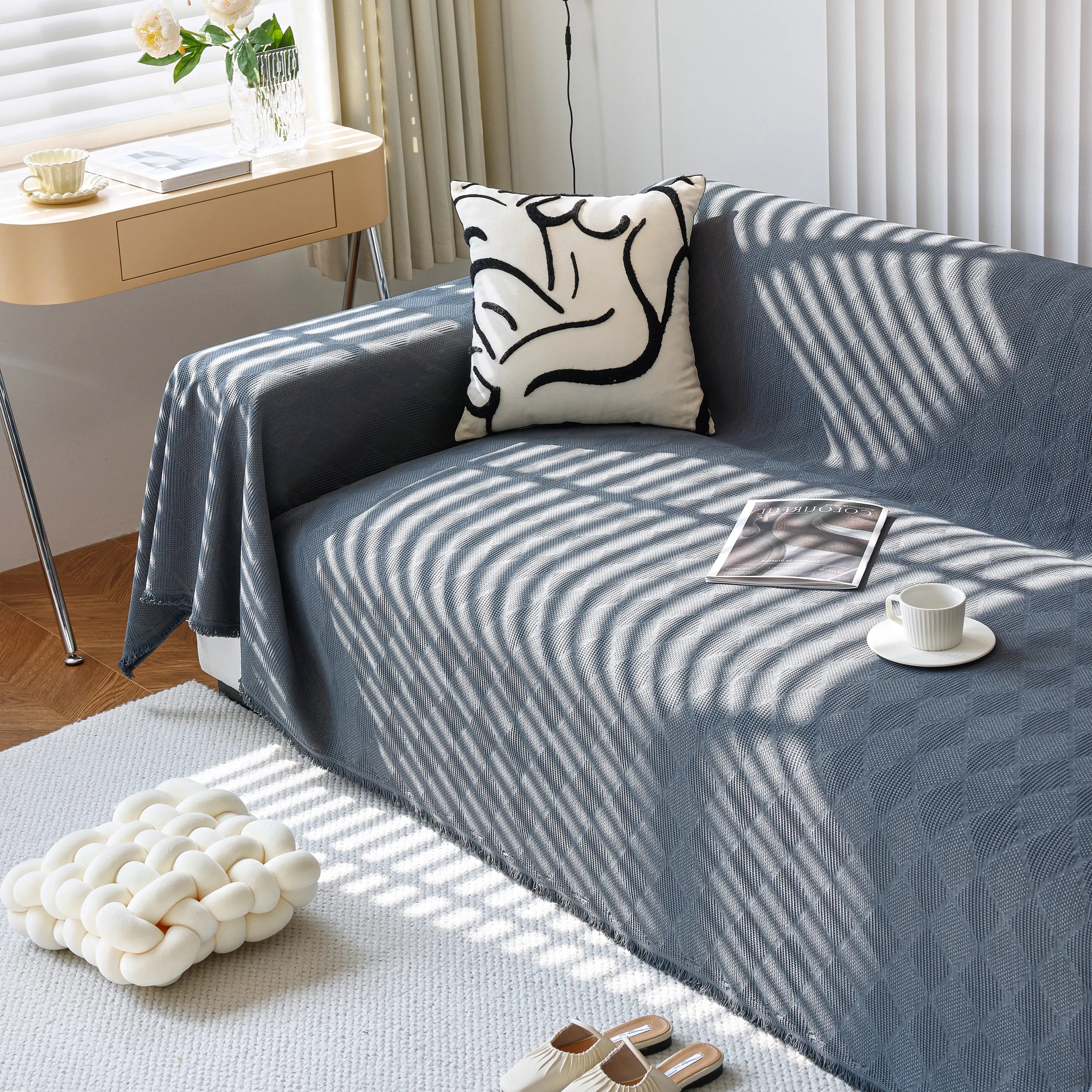 Textured Chenille Sofa Cover Throw, Soft Washable Couch Blanket Protector For Pets