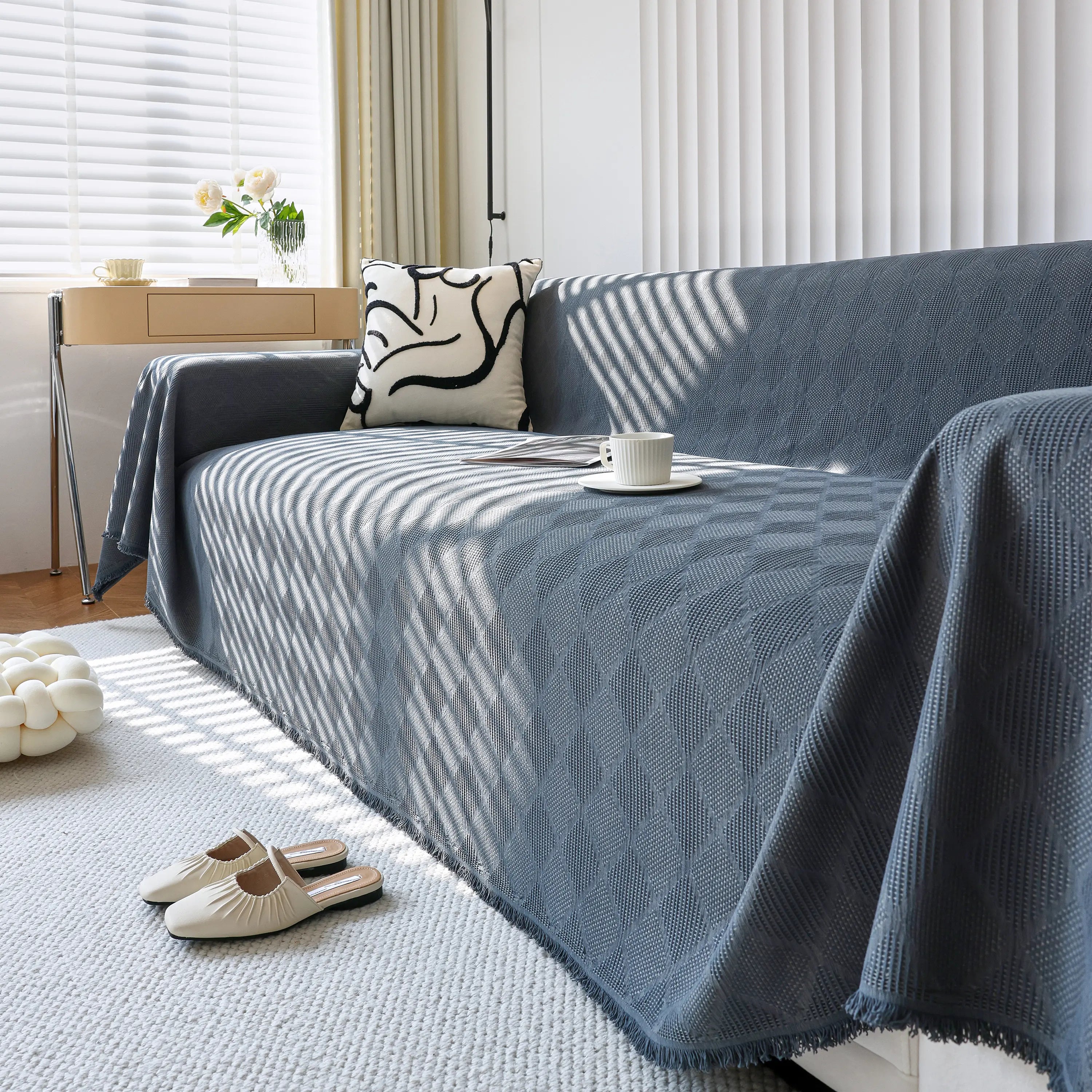 Textured Chenille Sofa Cover Throw, Soft Washable Couch Blanket Protector For Pets
