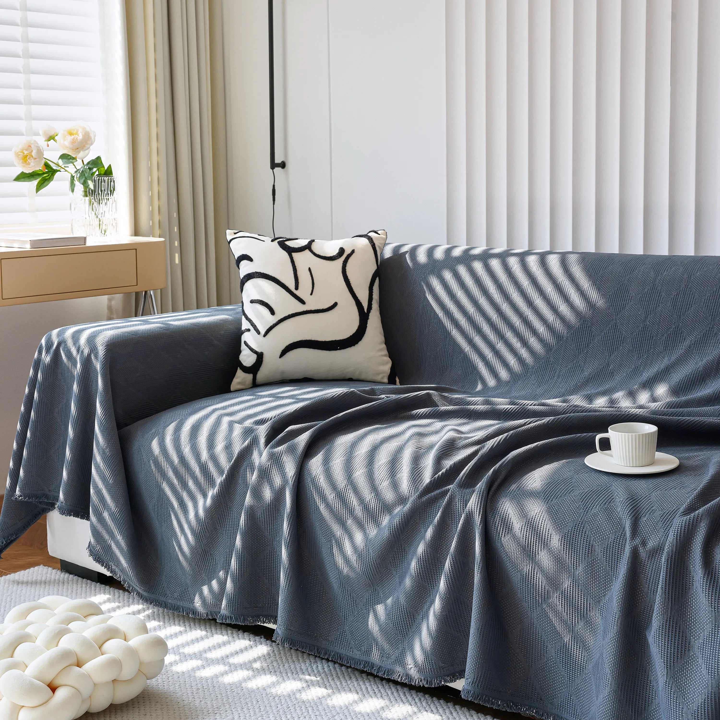 Textured Chenille Sofa Cover Throw, Soft Washable Couch Blanket Protector For Pets