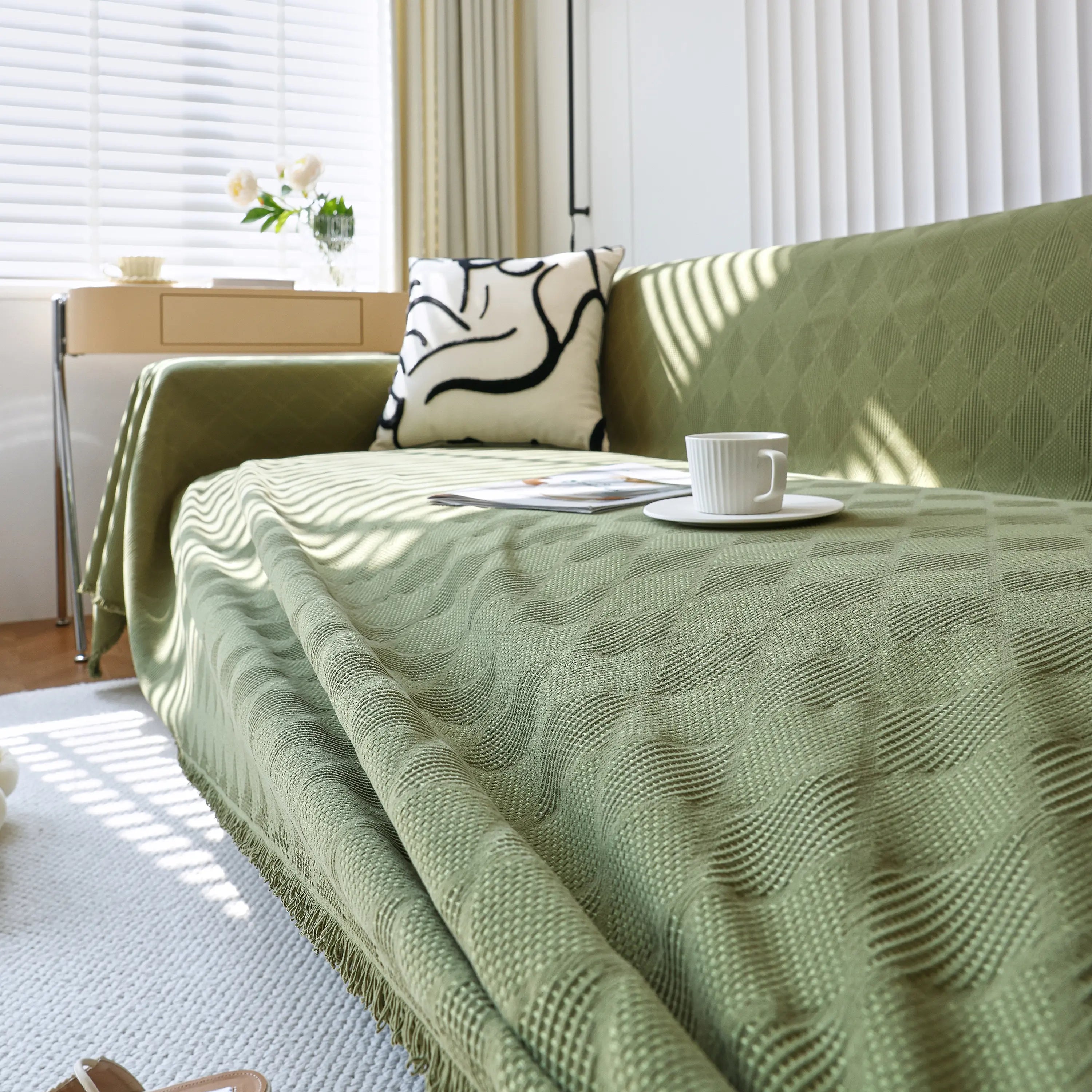 Textured Chenille Sofa Cover Throw, Soft Washable Couch Blanket Protector For Pets
