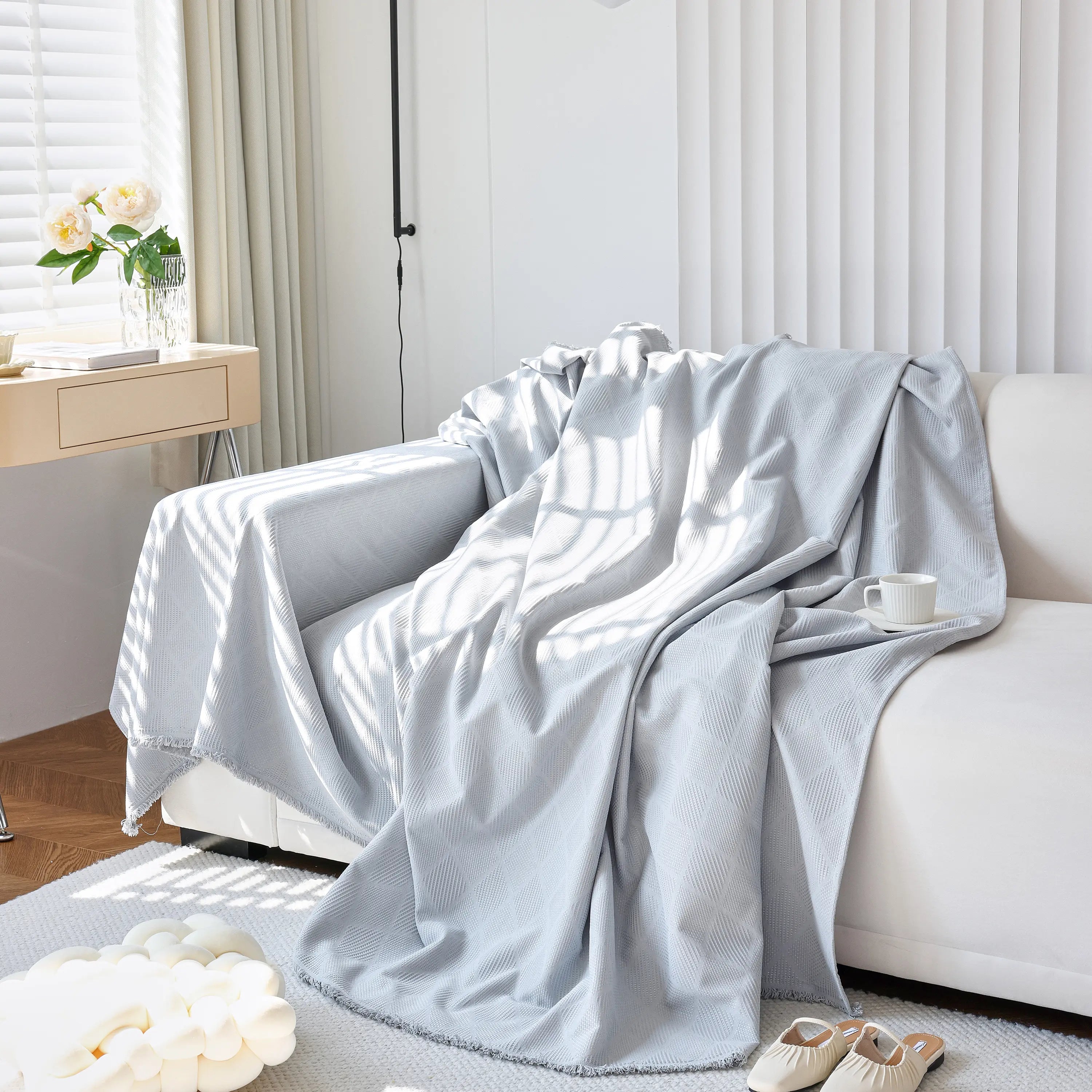 Textured Chenille Sofa Cover Throw, Soft Washable Couch Blanket Protector For Pets