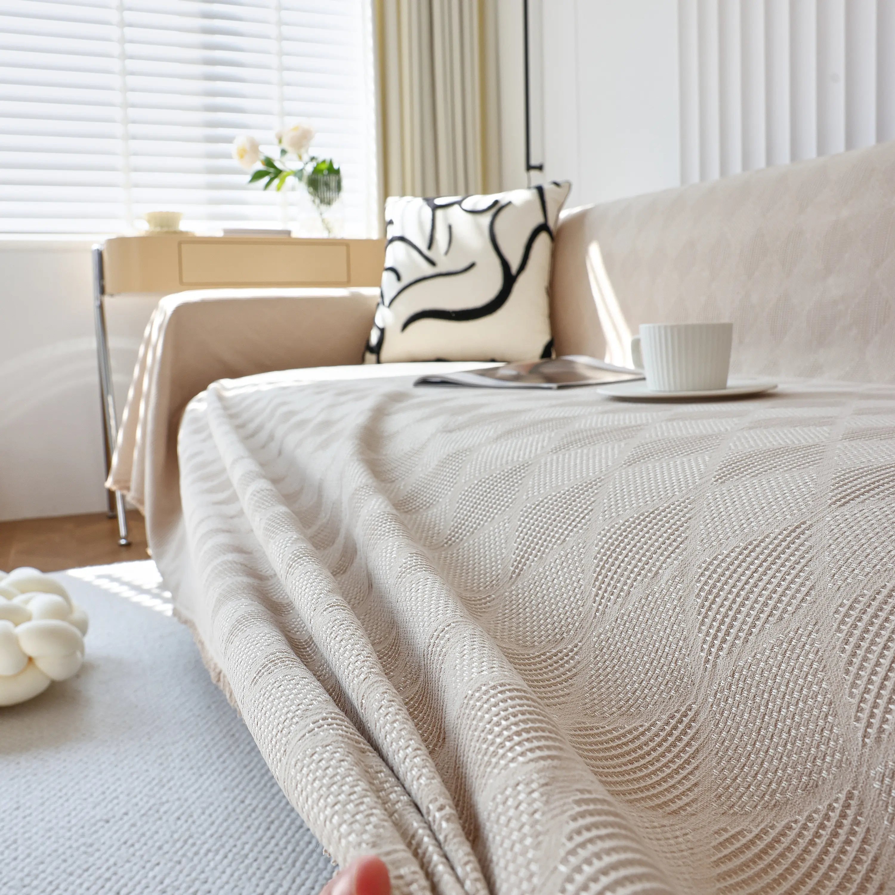 Textured Chenille Sofa Cover Throw, Soft Washable Couch Blanket Protector For Pets