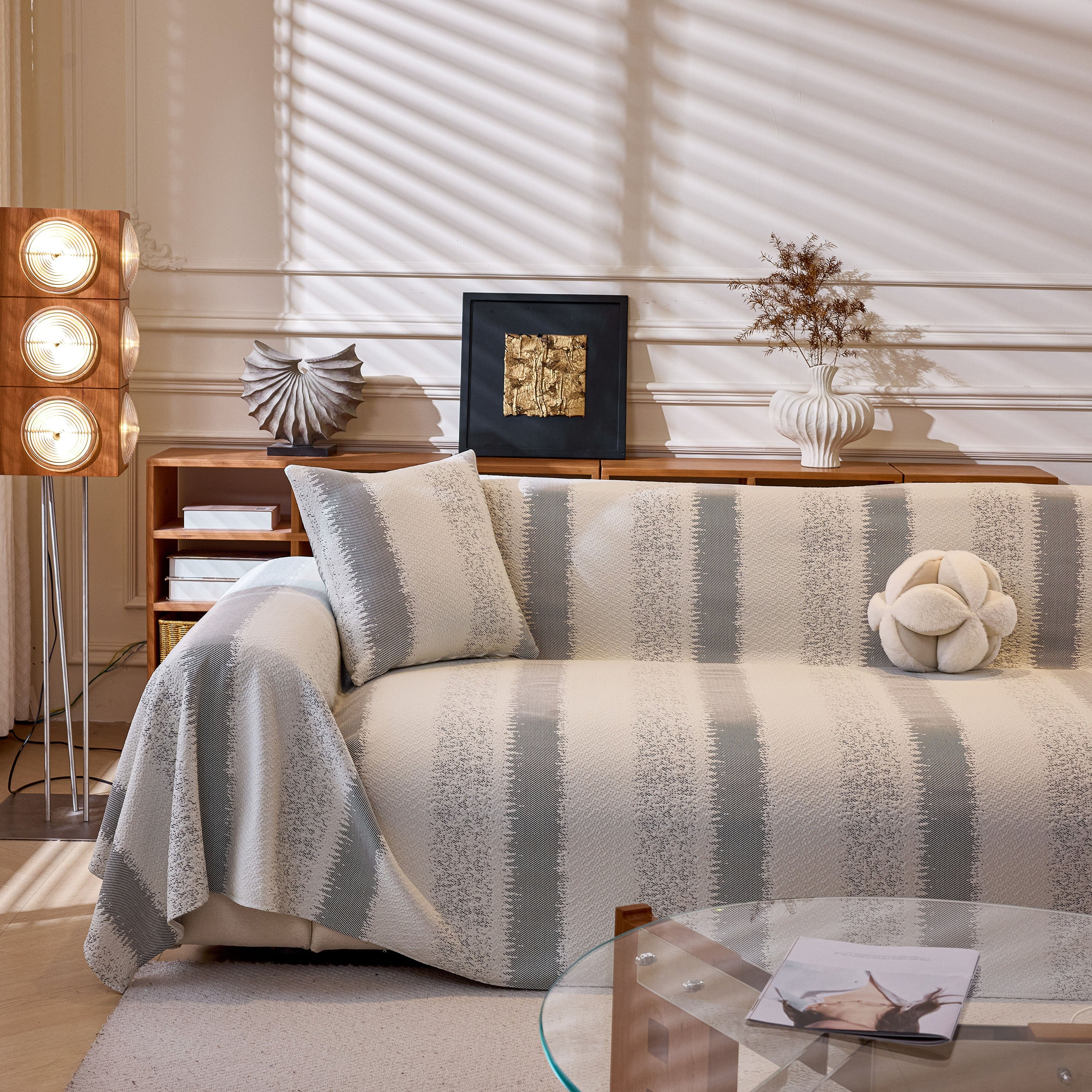 Modern Striped Sofa Throw Blanket, Lightweight Couch Cover For Summer Seating