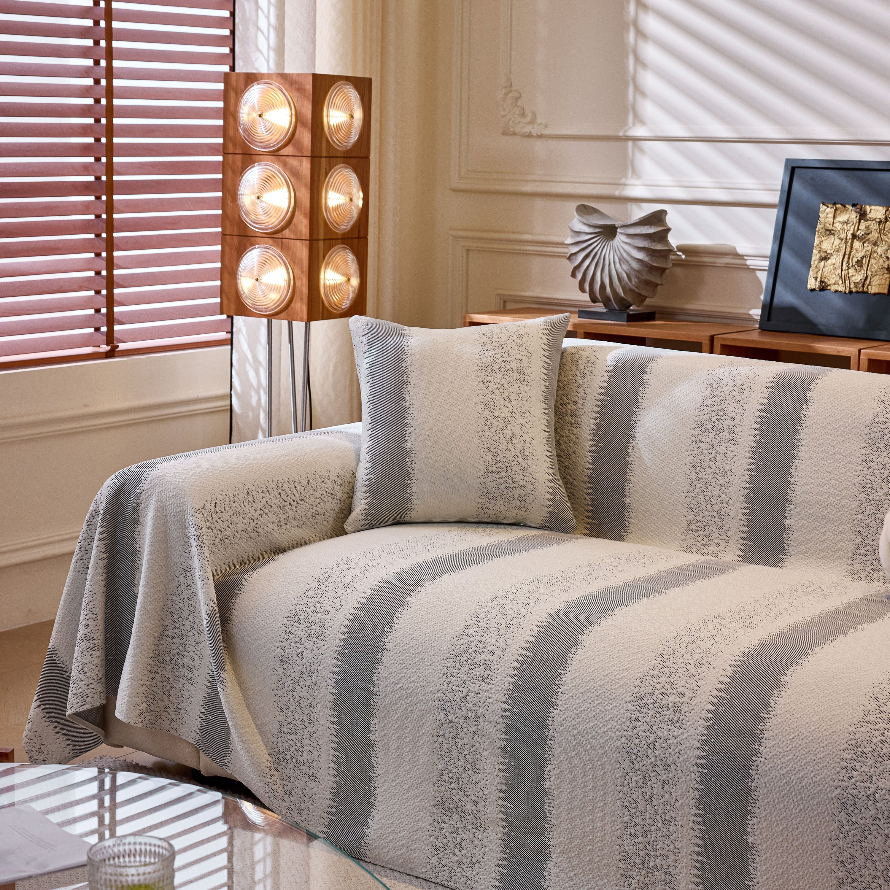 Modern Striped Sofa Throw Blanket, Lightweight Couch Cover For Summer Seating