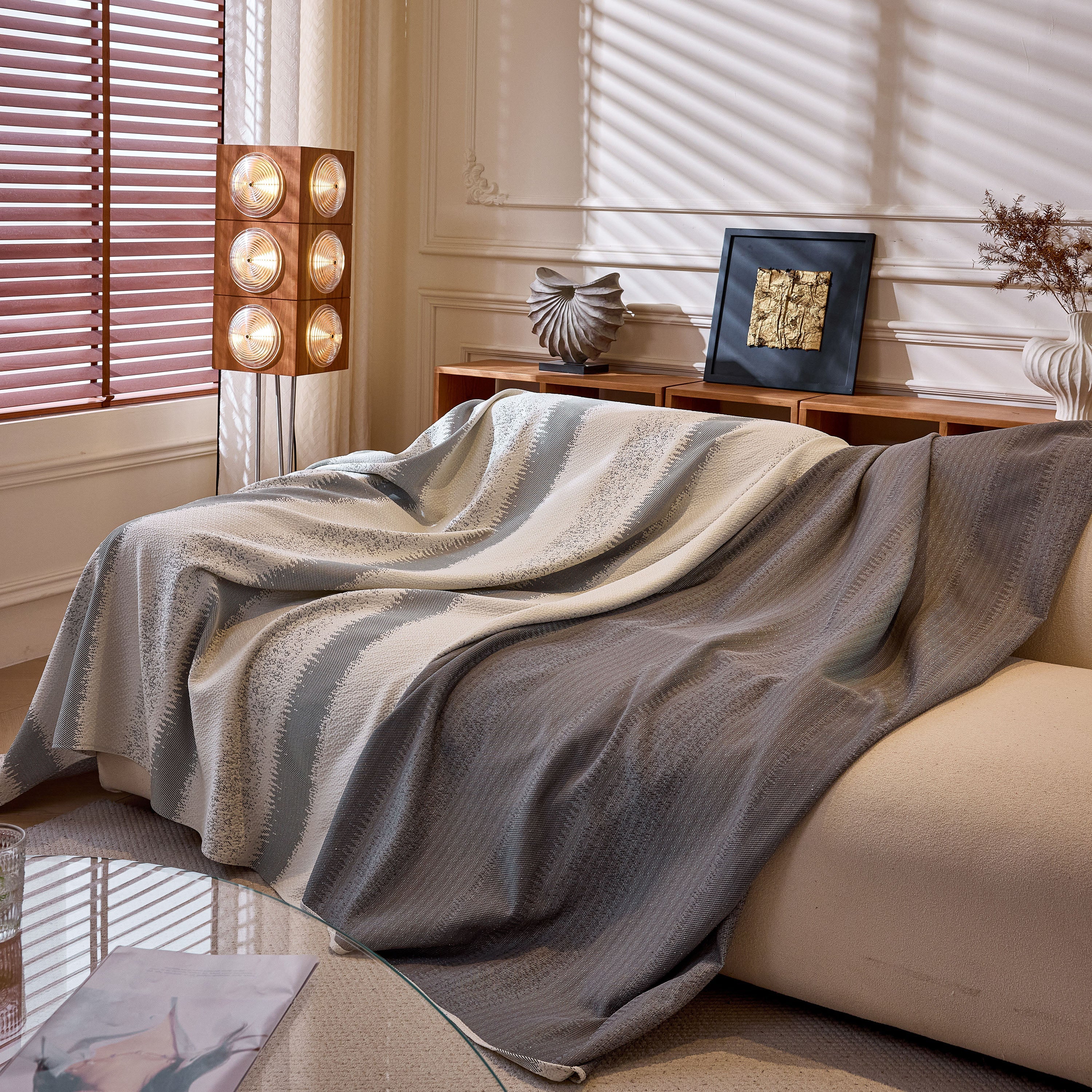 Modern Striped Sofa Throw Blanket, Lightweight Couch Cover For Summer Seating
