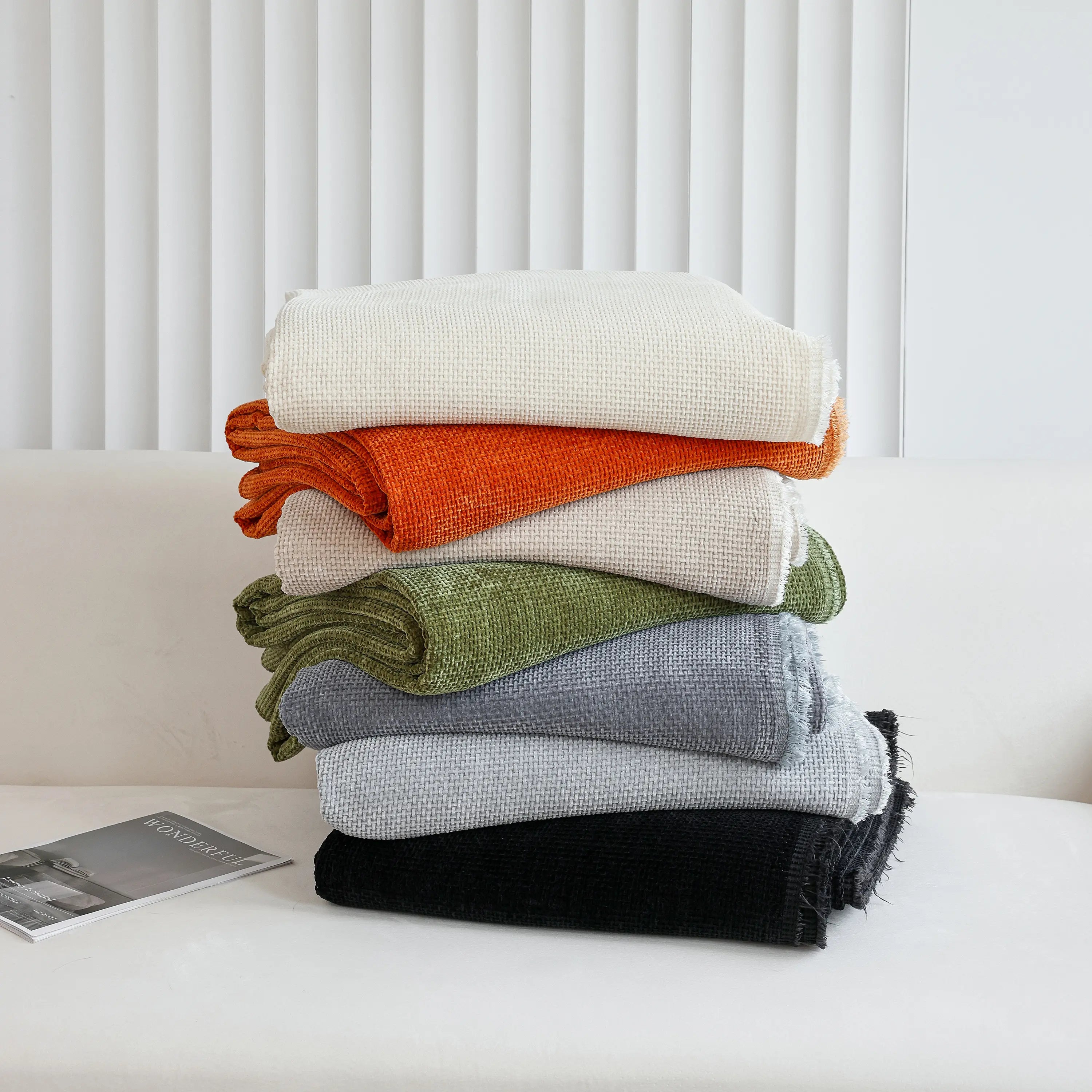 Chenille Thickened Solid Couch Blanket Throws, Reversible Couch Covers For Sectional Couches