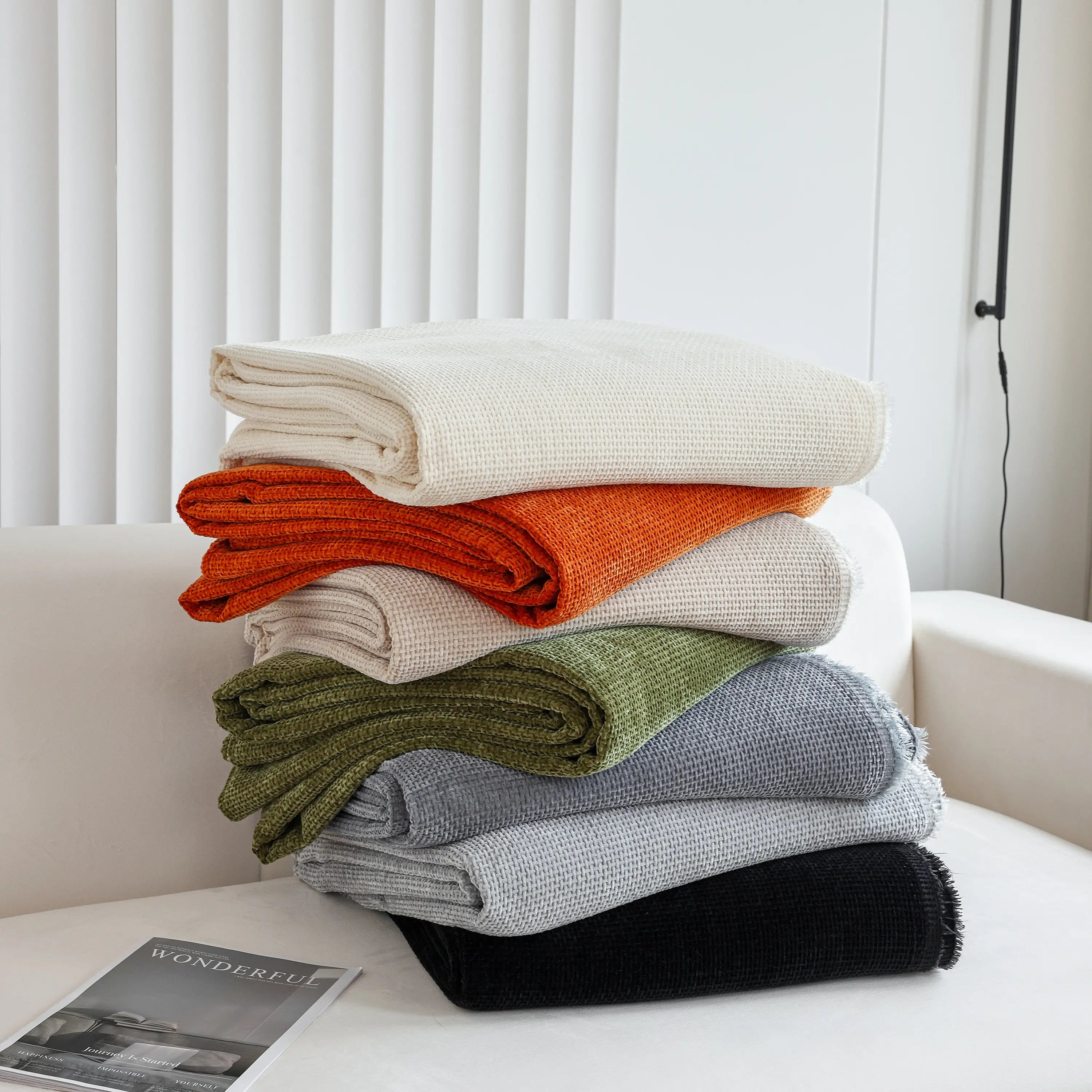 Chenille Thickened Solid Couch Blanket Throws, Reversible Couch Covers For Sectional Couches