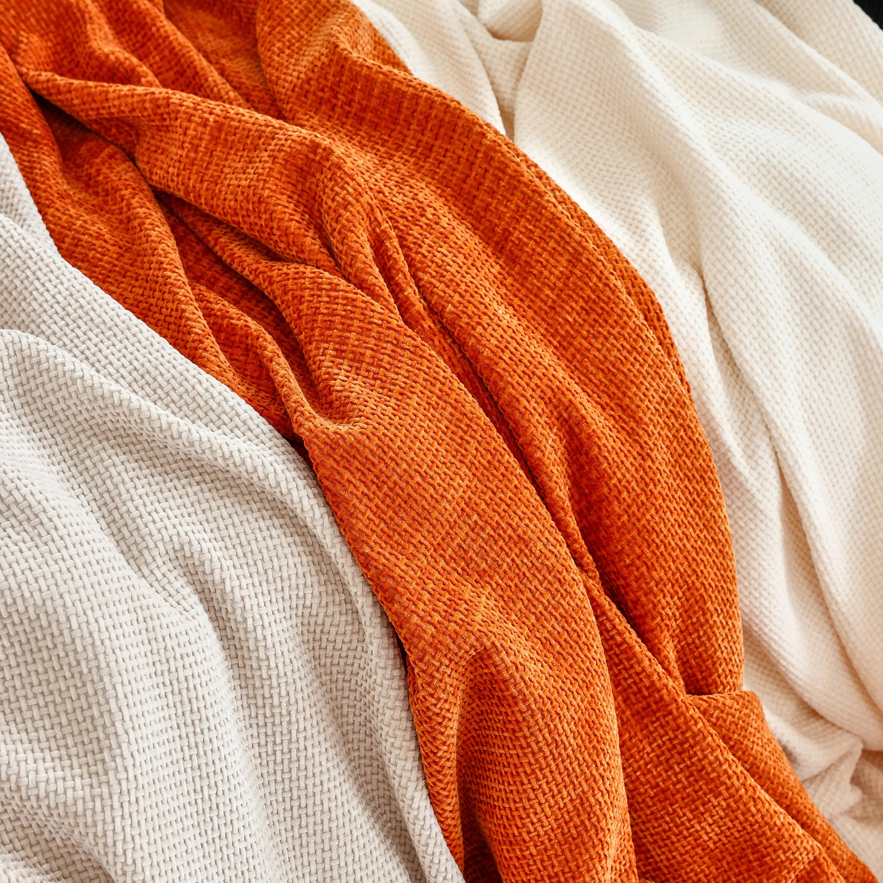 Chenille Thickened Solid Couch Blanket Throws, Reversible Couch Covers For Sectional Couches