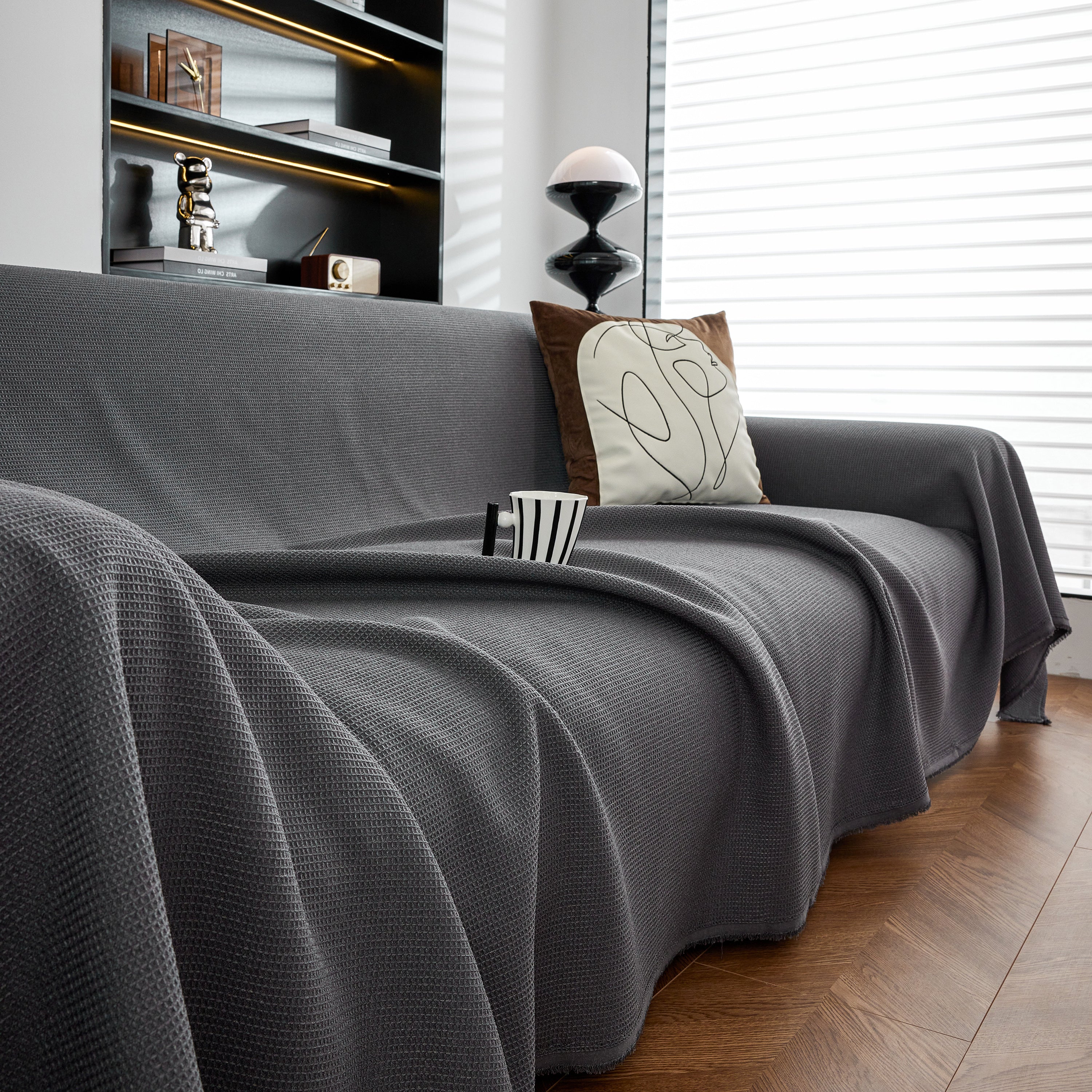 Waterproof Waffle Lattice Sofa Throw, Sofa Towel Cover For Couches, Simple Sofa Cover Blanket