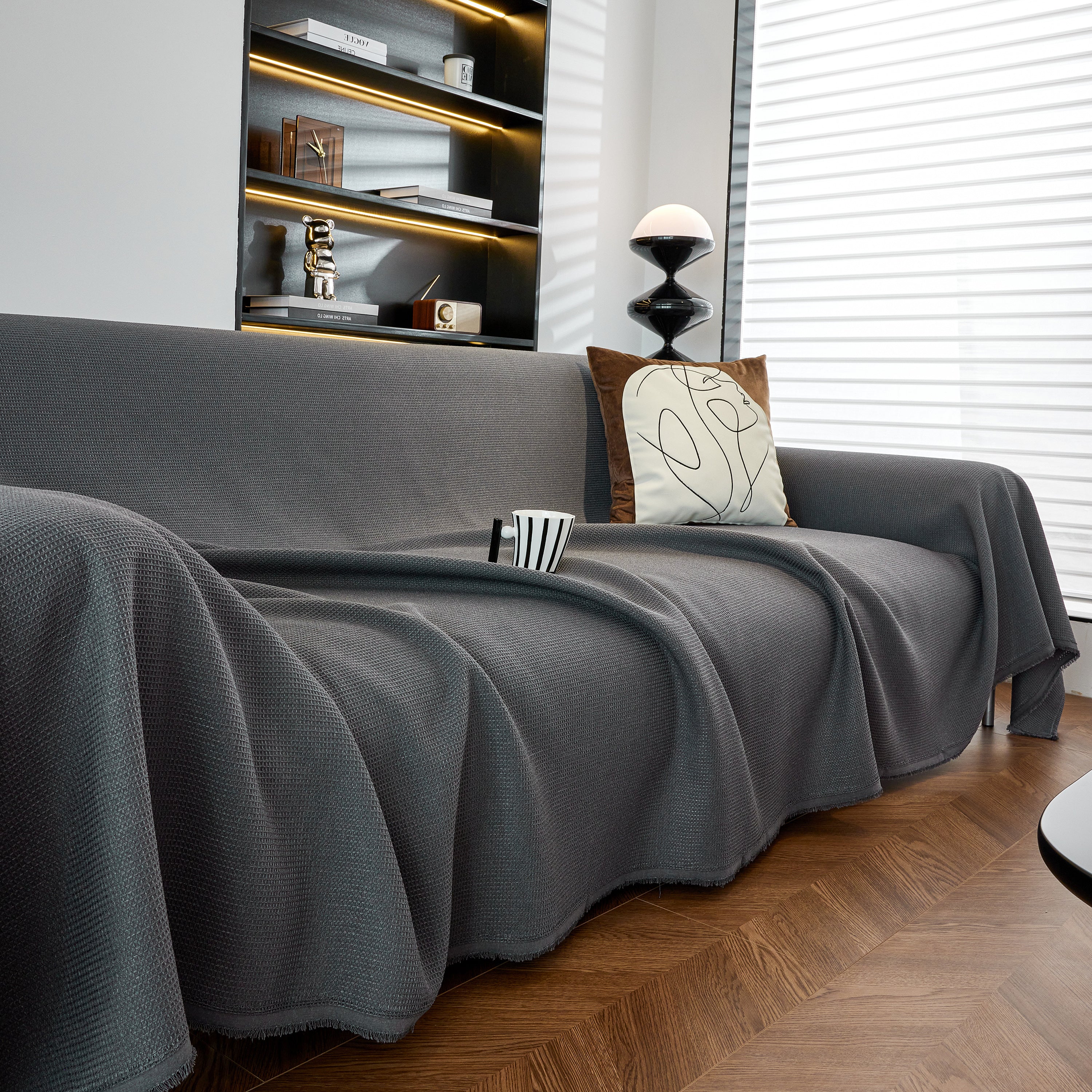 Waterproof Waffle Lattice Sofa Throw, Sofa Towel Cover For Couches, Simple Sofa Cover Blanket