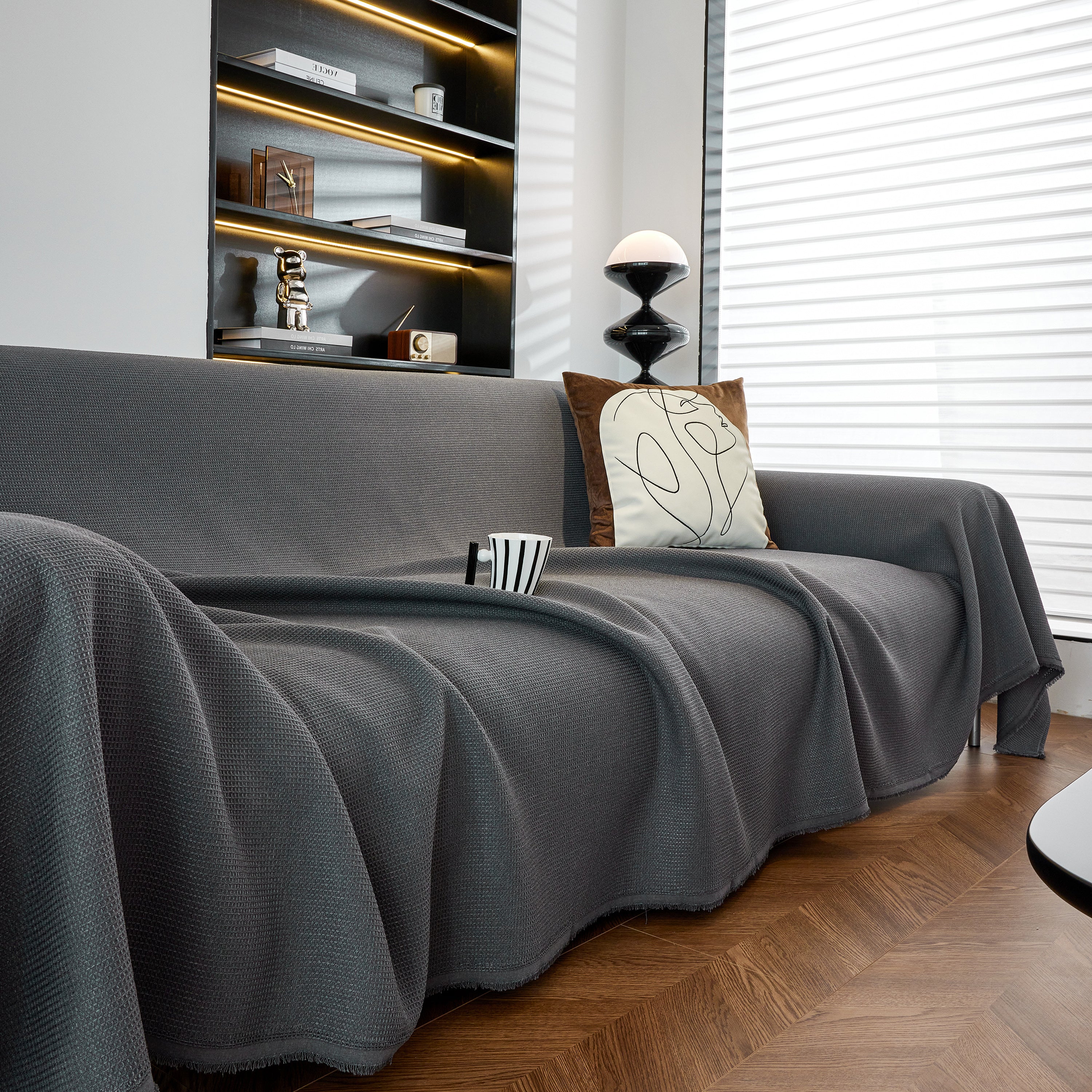 Waterproof Waffle Lattice Sofa Throw, Sofa Towel Cover For Couches, Simple Sofa Cover Blanket