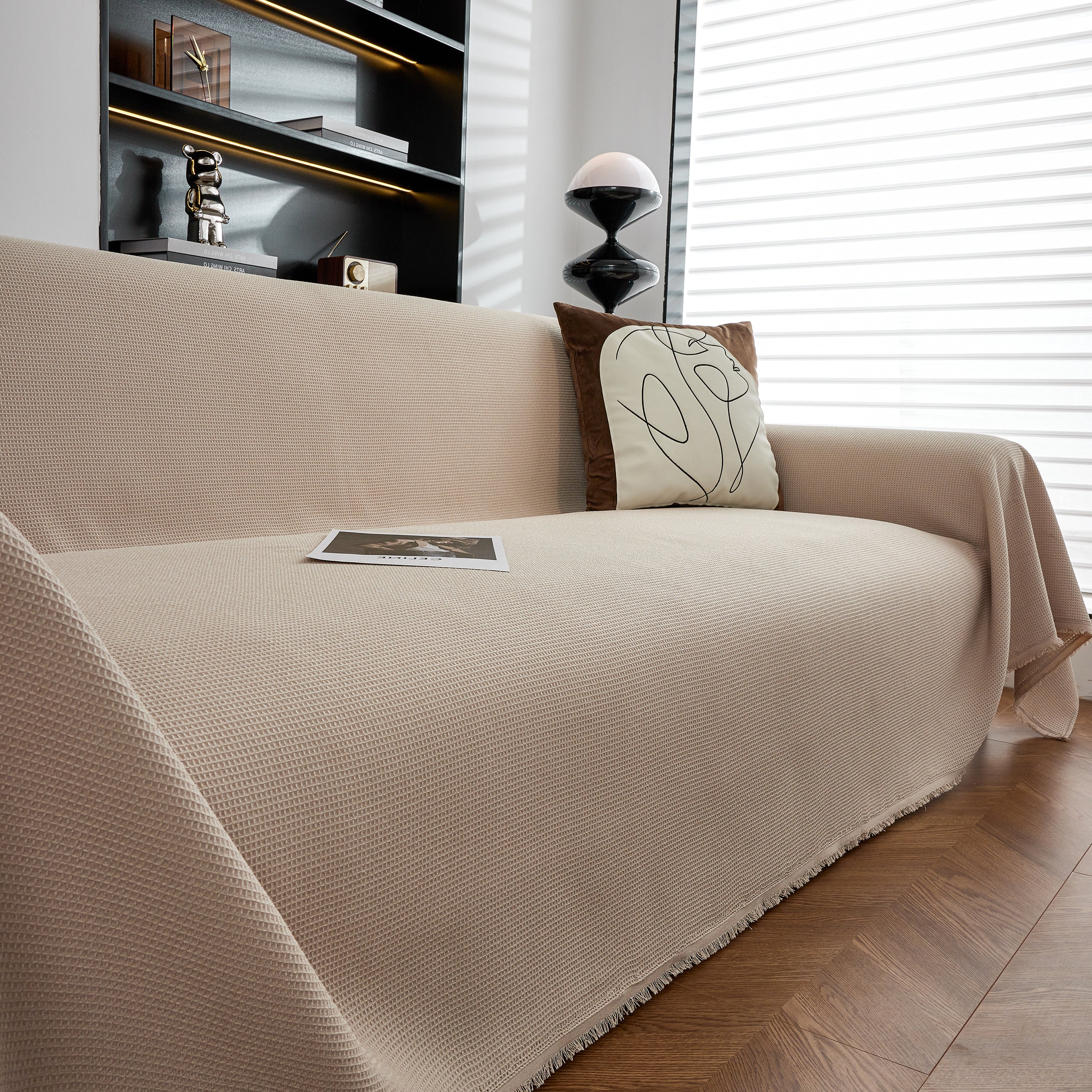 Waterproof Waffle Lattice Sofa Throw, Sofa Towel Cover For Couches, Simple Sofa Cover Blanket