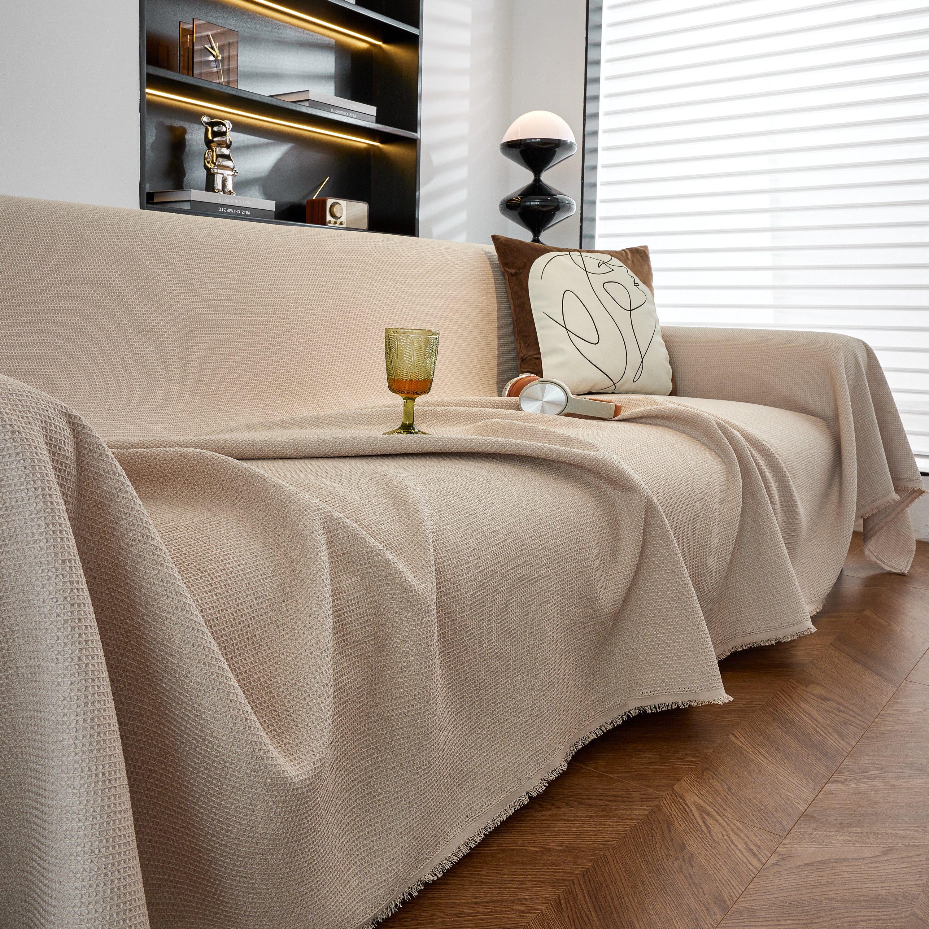 Waterproof Waffle Lattice Sofa Throw, Sofa Towel Cover For Couches, Simple Sofa Cover Blanket