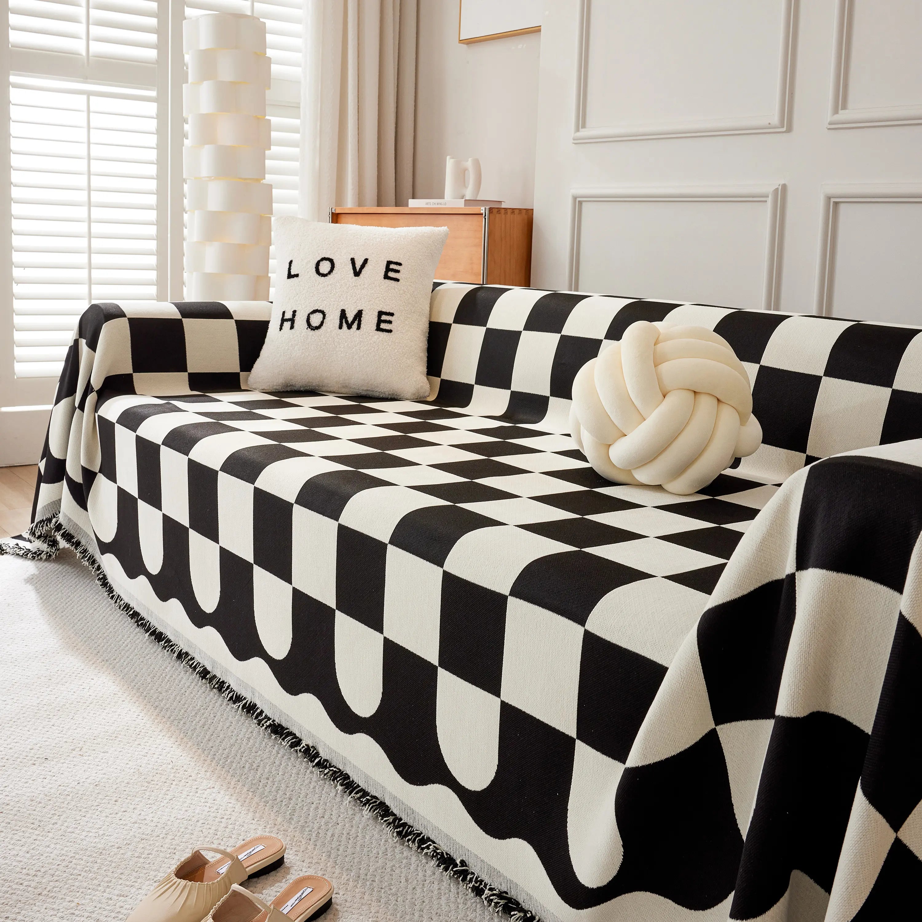 Chenille Plaid Couch Covers For Couches, Sectional Couch Covers, Stylish Sofa Throw Blanket