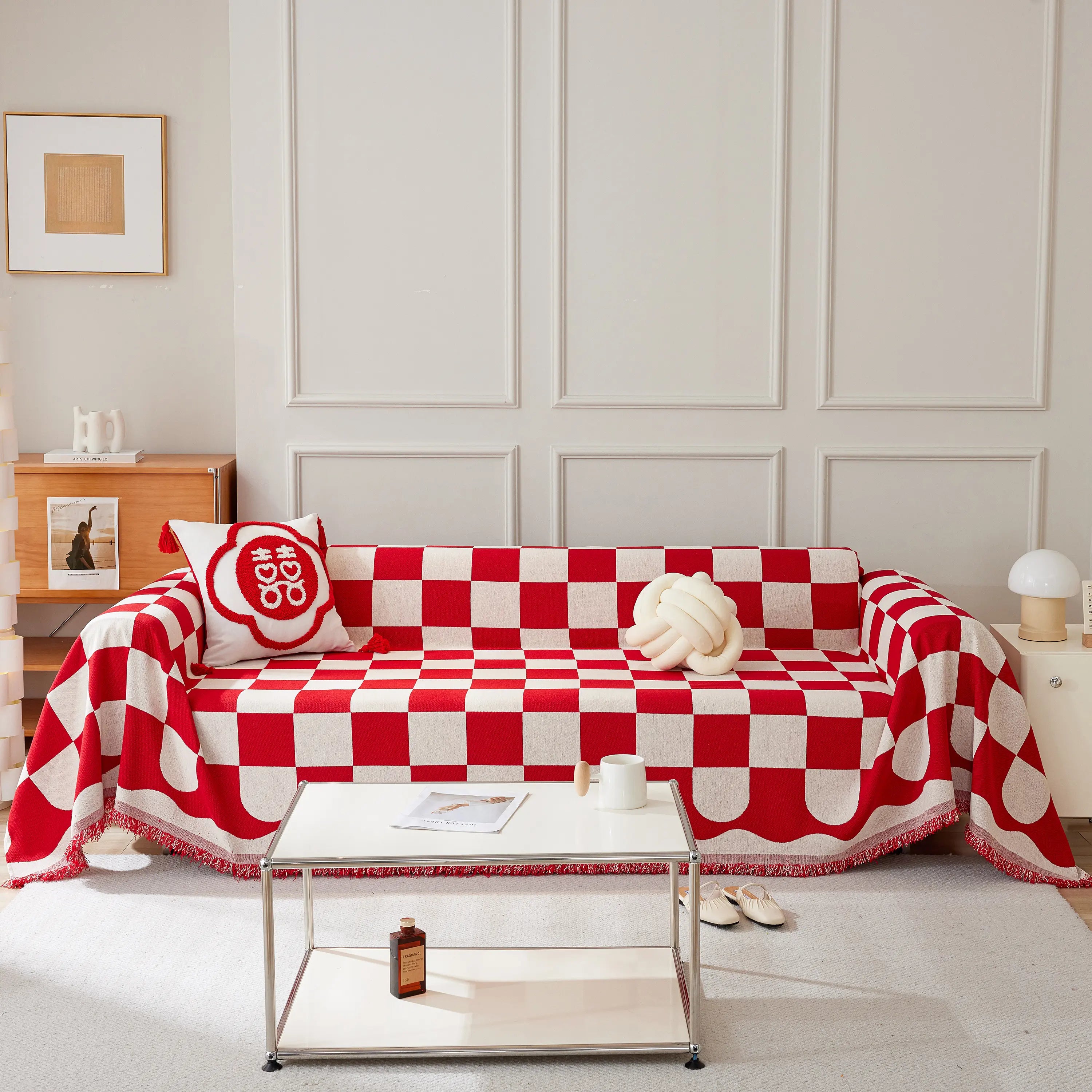 Chenille Plaid Couch Covers For Couches, Sectional Couch Covers, Stylish Sofa Throw Blanket