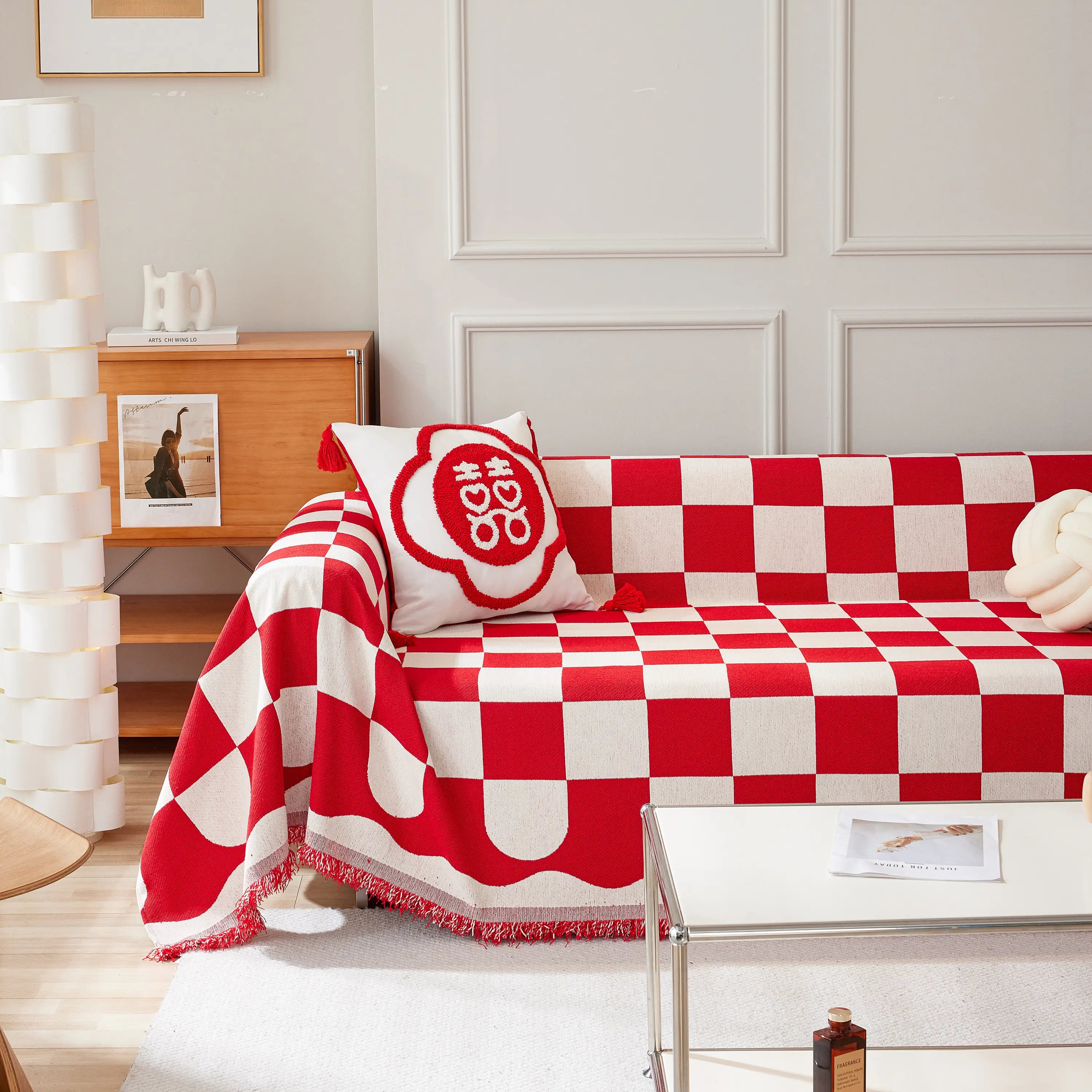 Chenille Plaid Couch Covers For Couches, Sectional Couch Covers, Stylish Sofa Throw Blanket