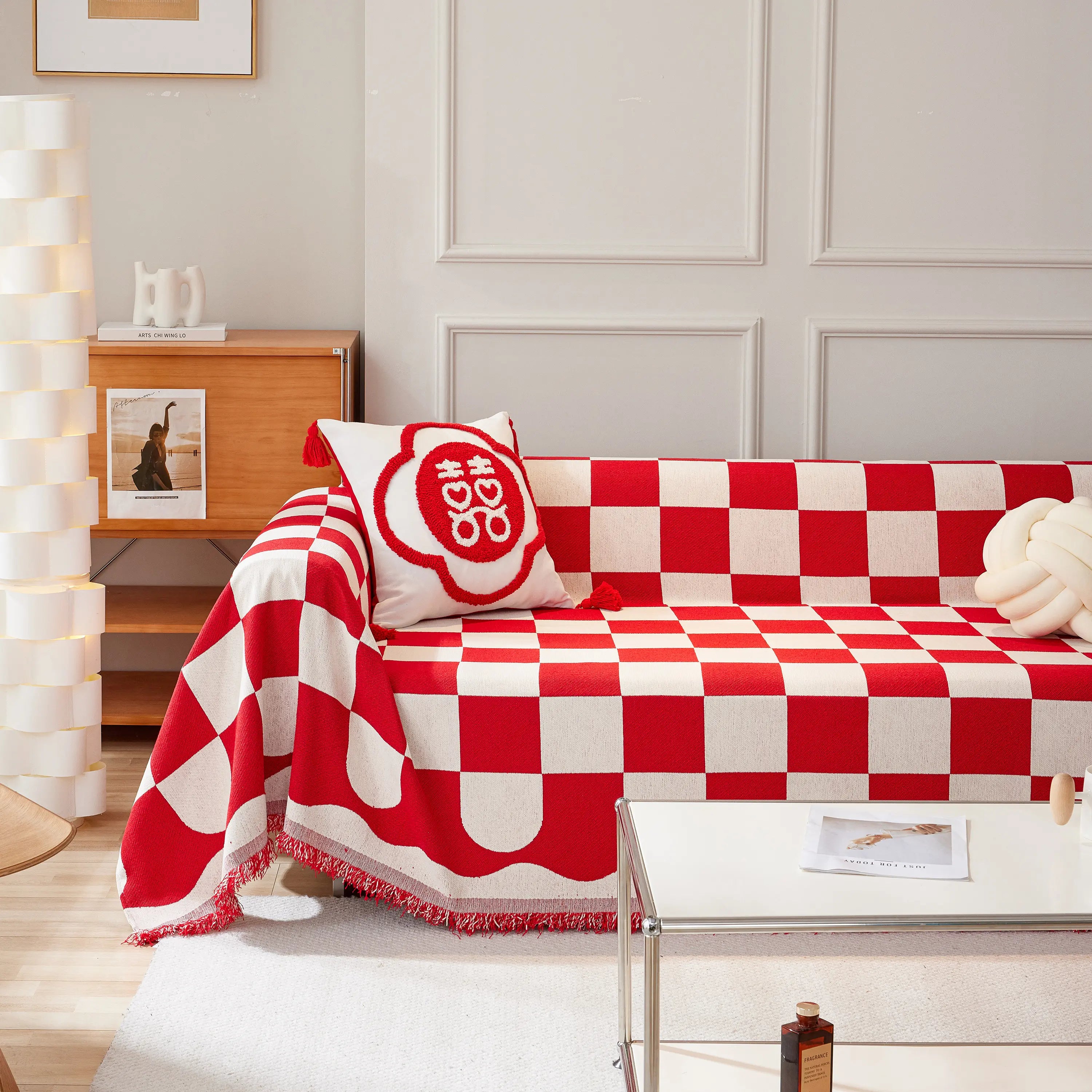 Chenille Plaid Couch Covers For Couches, Sectional Couch Covers, Stylish Sofa Throw Blanket