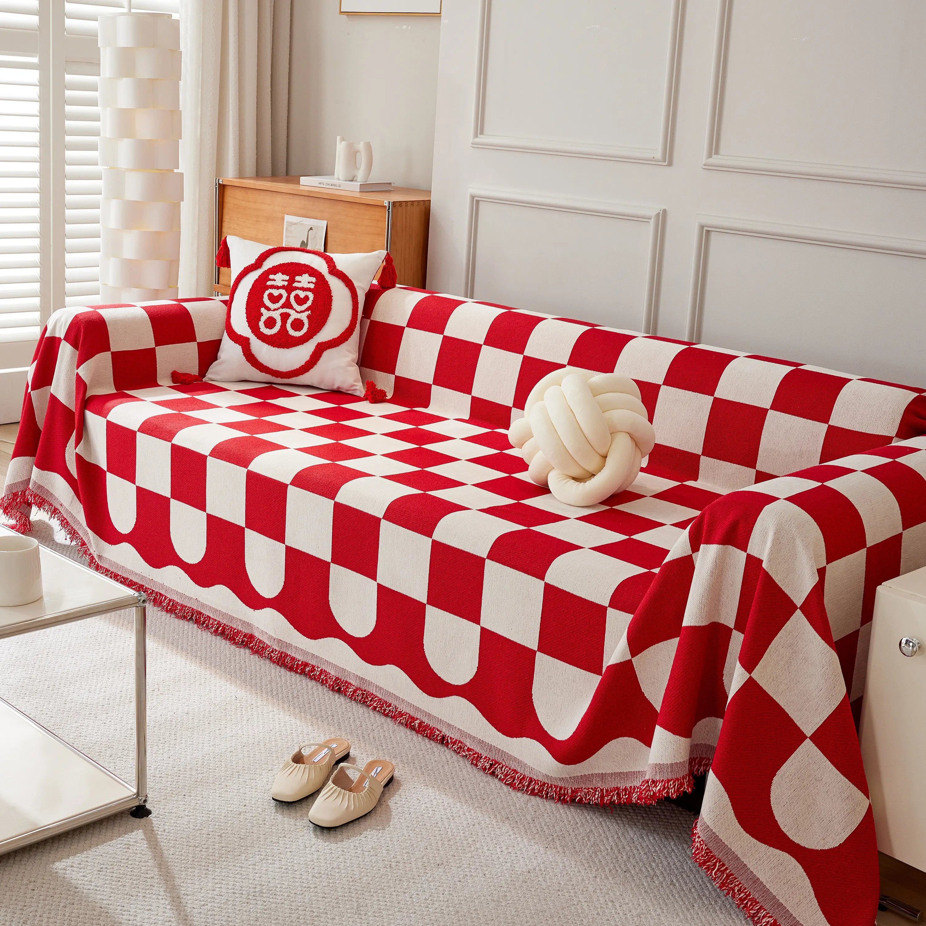 Chenille Plaid Couch Covers For Couches, Sectional Couch Covers, Stylish Sofa Throw Blanket