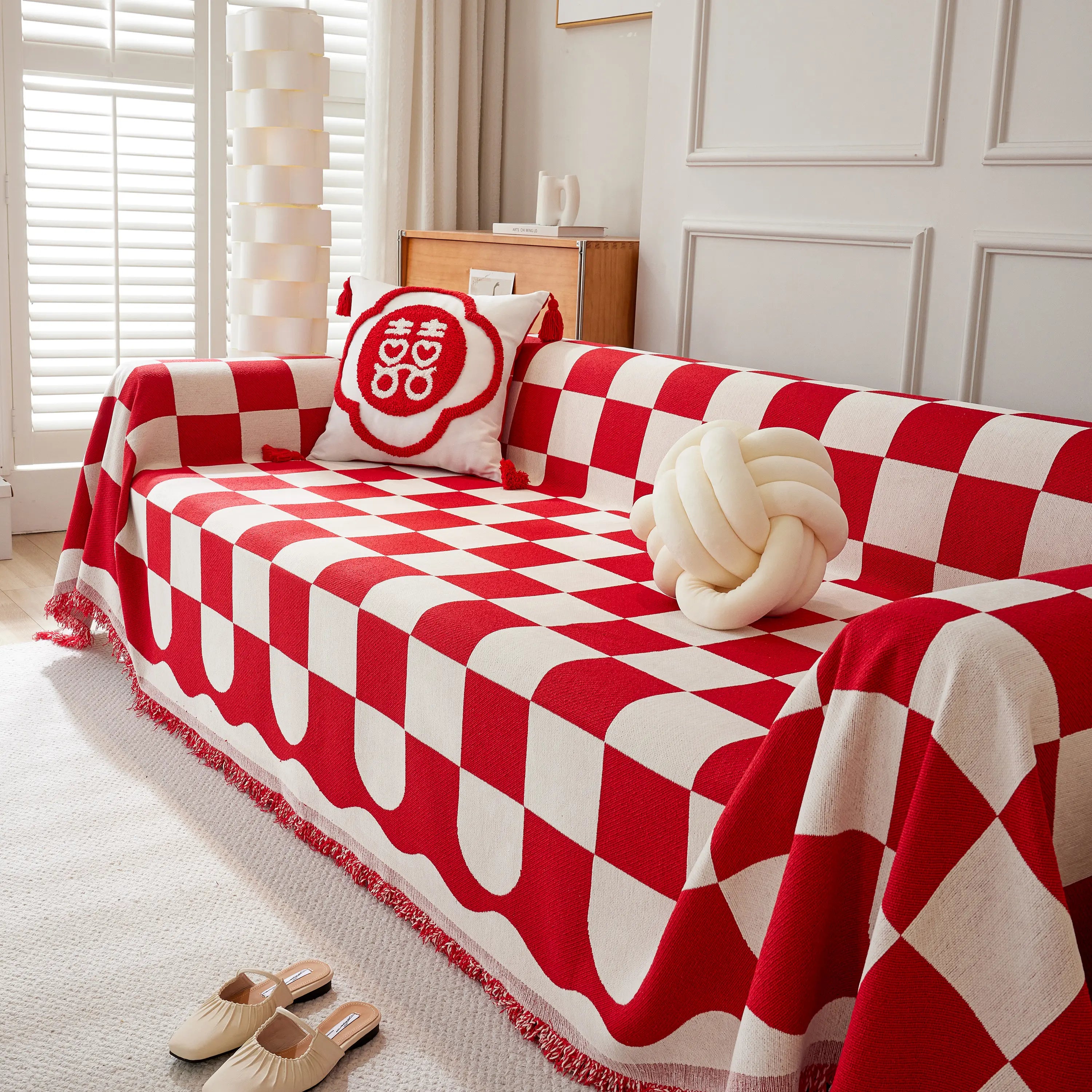 Chenille Plaid Couch Covers For Couches, Sectional Couch Covers, Stylish Sofa Throw Blanket