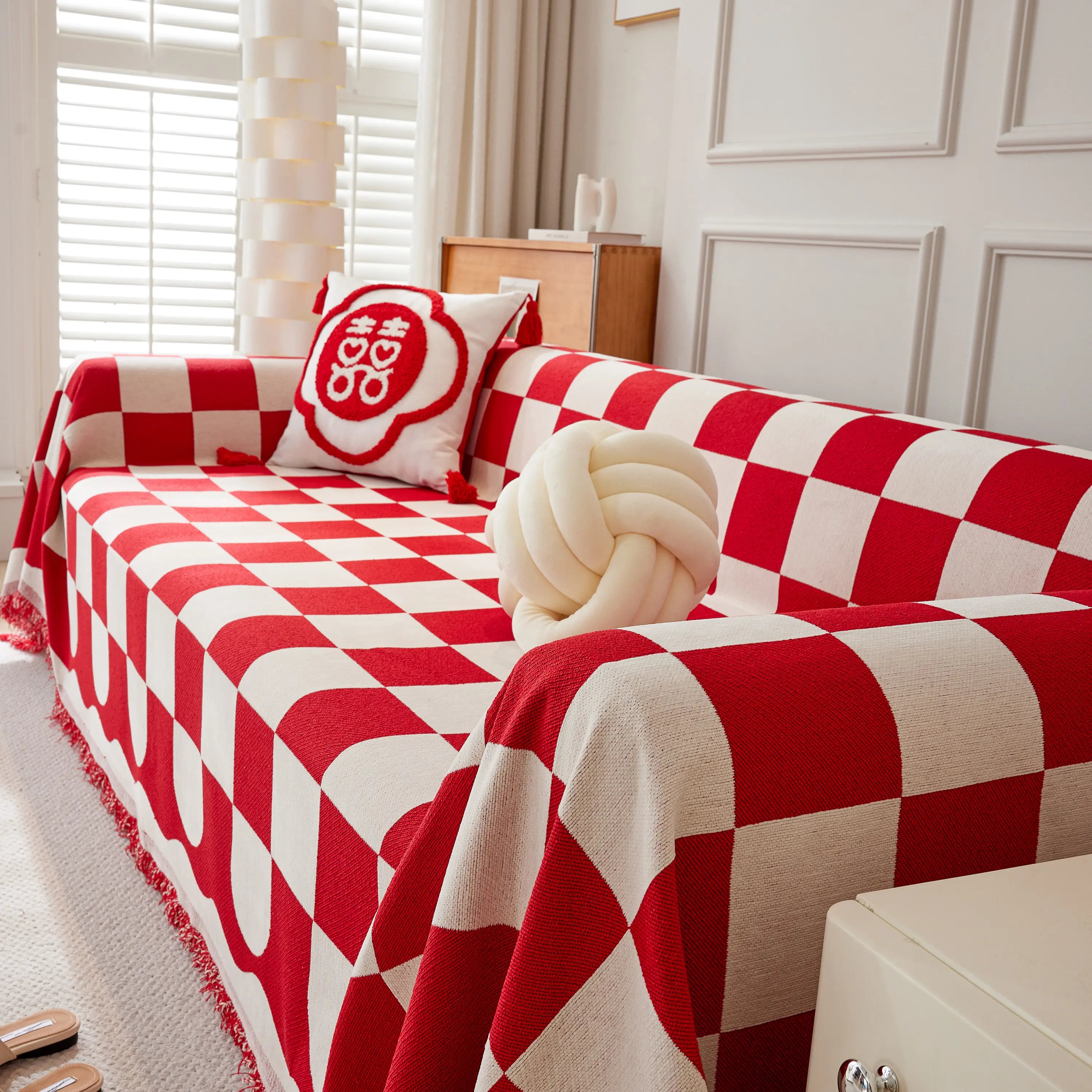 Chenille Plaid Couch Covers For Couches, Sectional Couch Covers, Stylish Sofa Throw Blanket