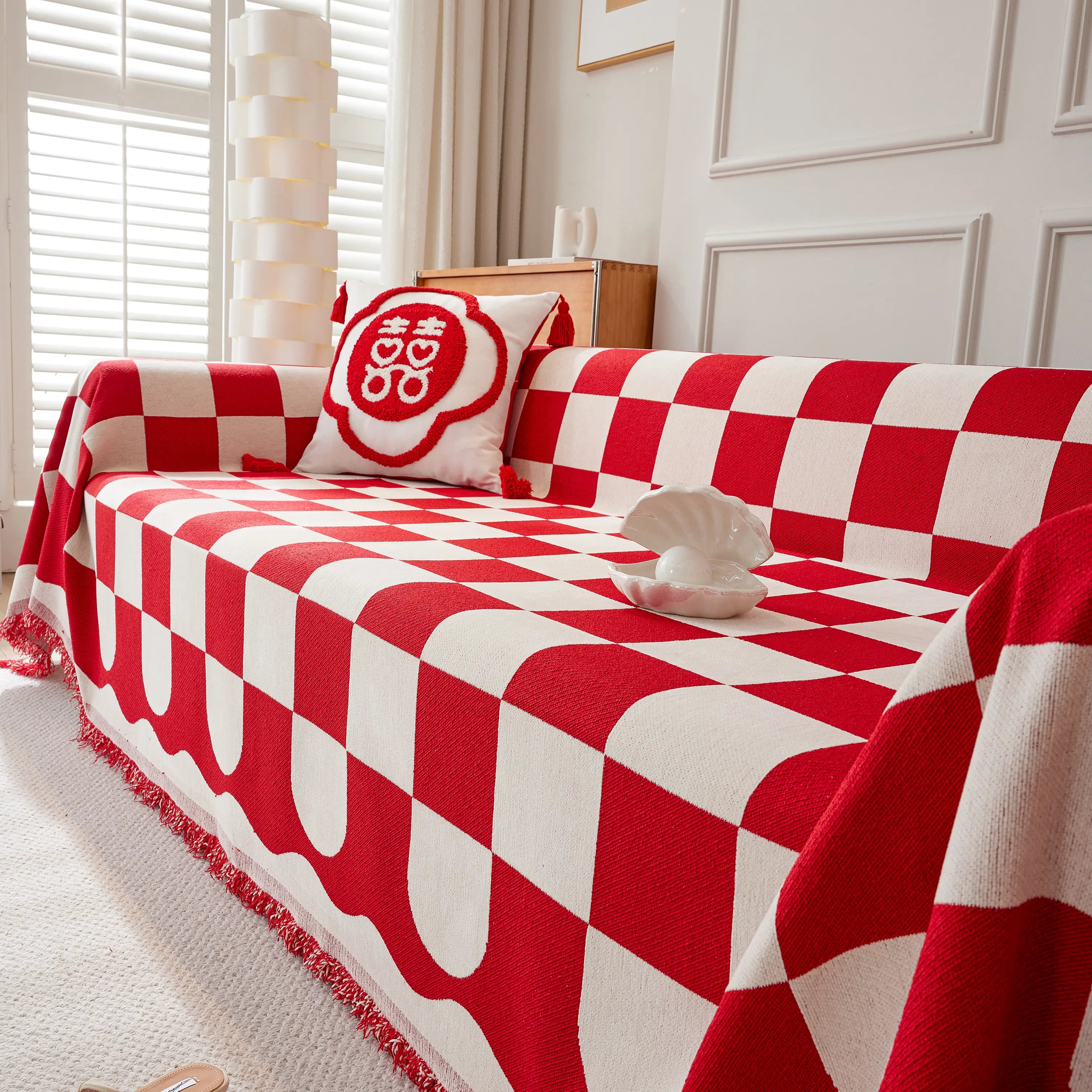Chenille Plaid Couch Covers For Couches, Sectional Couch Covers, Stylish Sofa Throw Blanket