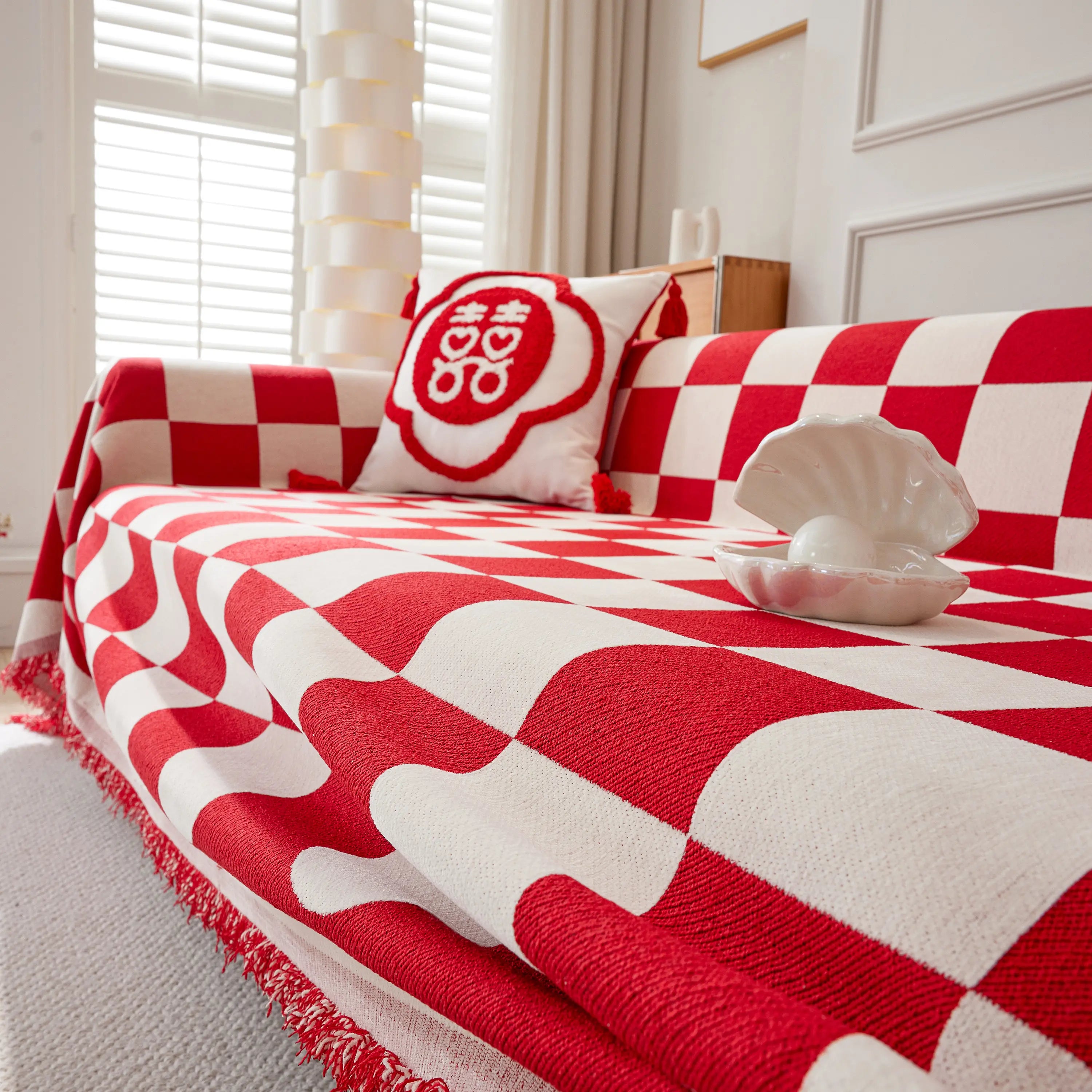 Chenille Plaid Couch Covers For Couches, Sectional Couch Covers, Stylish Sofa Throw Blanket