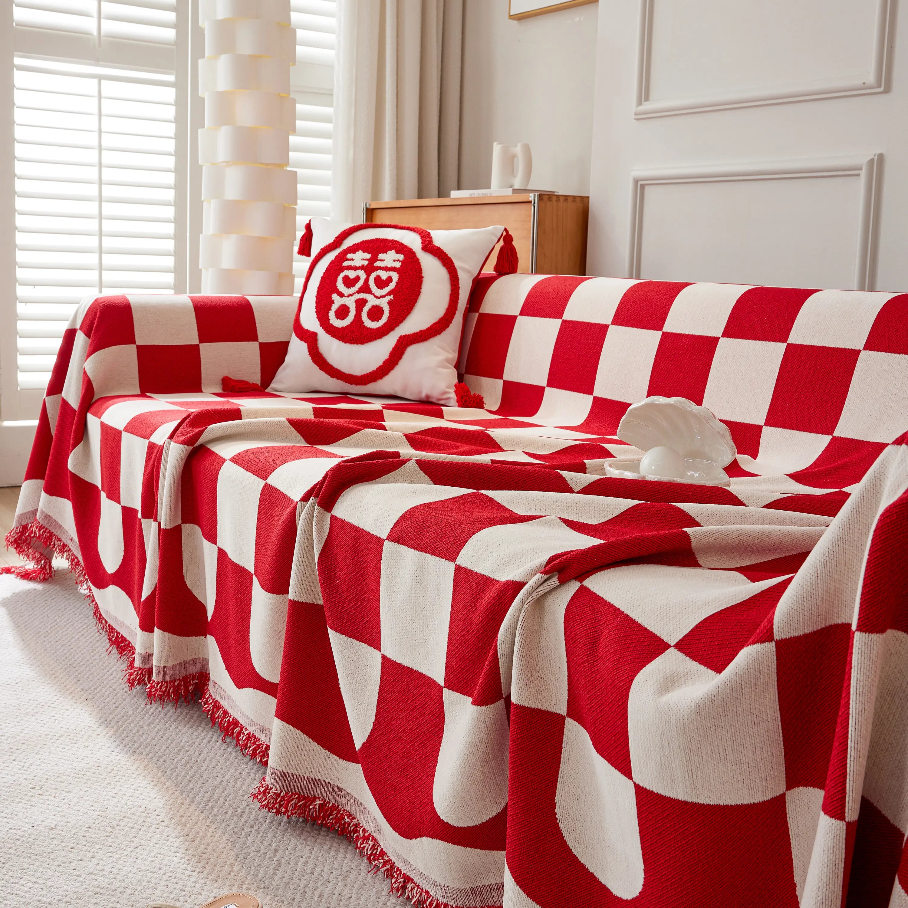 Chenille Plaid Couch Covers For Couches, Sectional Couch Covers, Stylish Sofa Throw Blanket