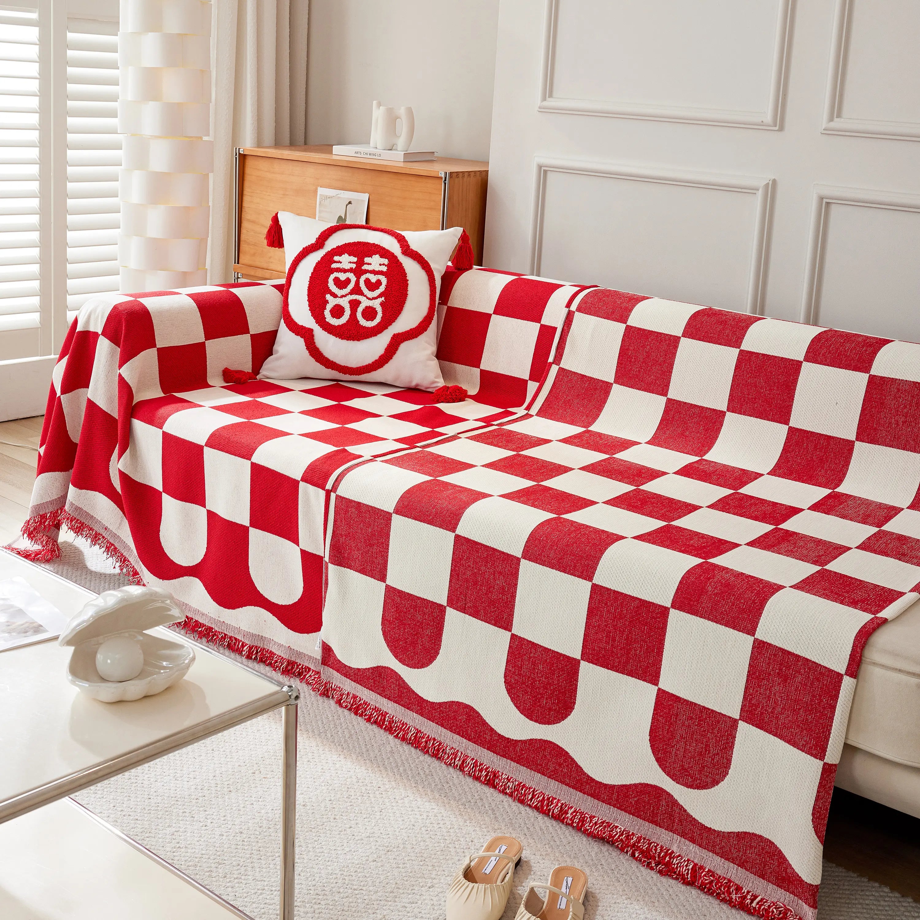 Chenille Plaid Couch Covers For Couches, Sectional Couch Covers, Stylish Sofa Throw Blanket