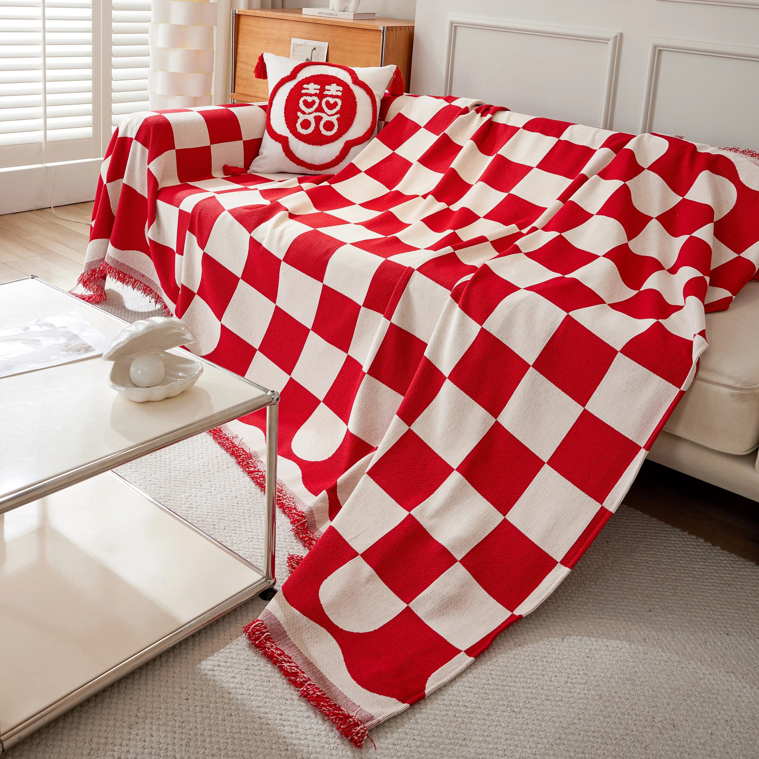 Chenille Plaid Couch Covers For Couches, Sectional Couch Covers, Stylish Sofa Throw Blanket