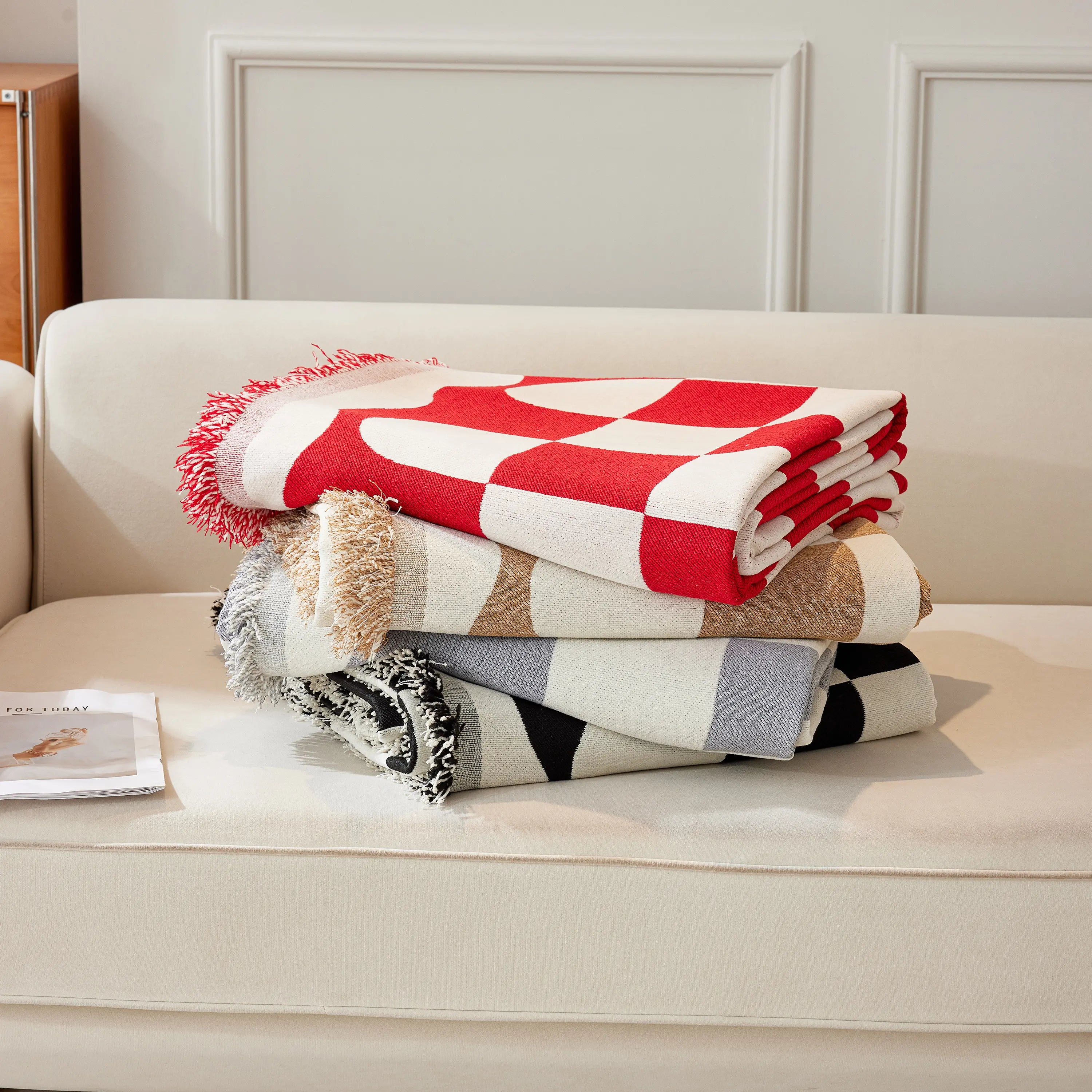Chenille Plaid Couch Covers For Couches, Sectional Couch Covers, Stylish Sofa Throw Blanket