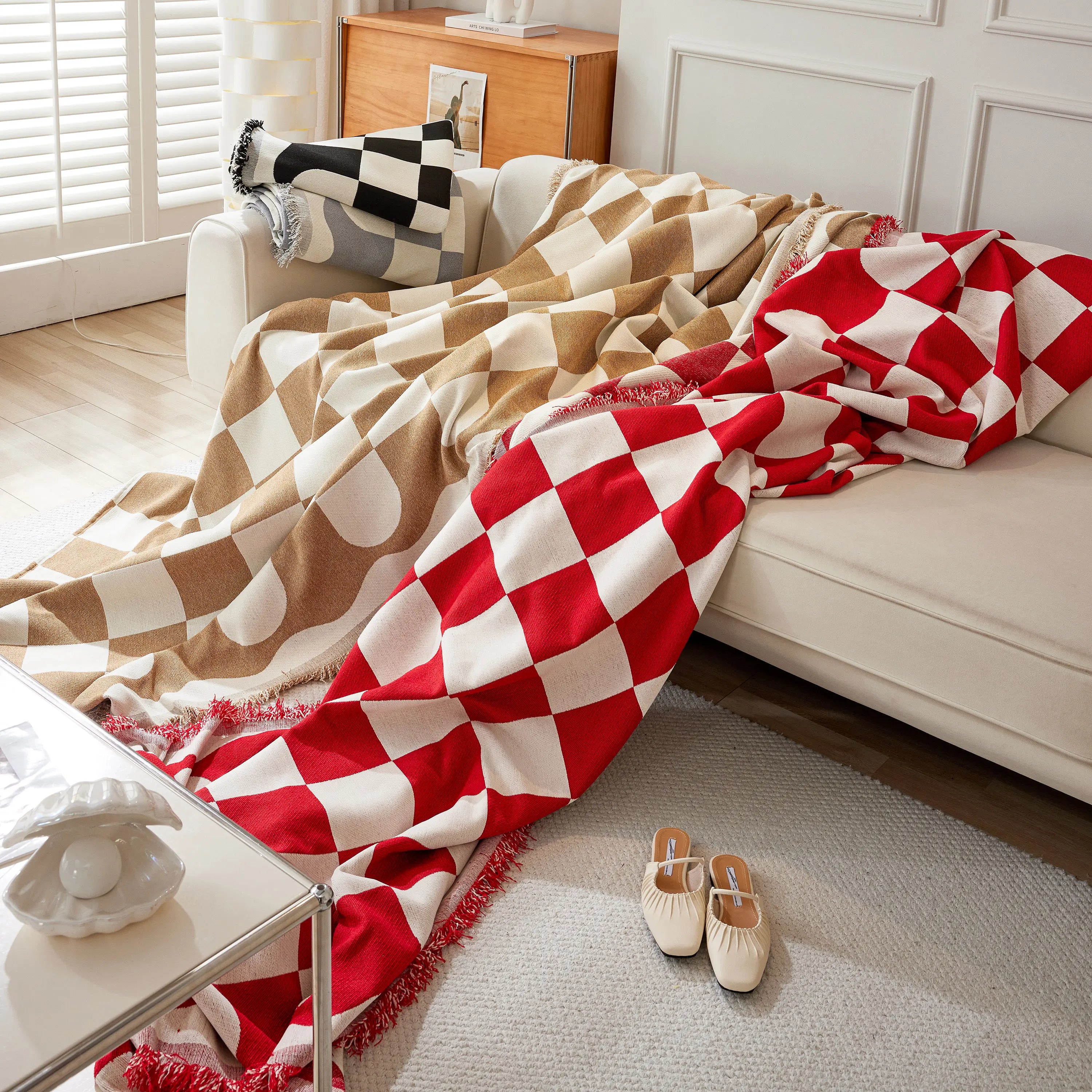 Chenille Plaid Couch Covers For Couches, Sectional Couch Covers, Stylish Sofa Throw Blanket