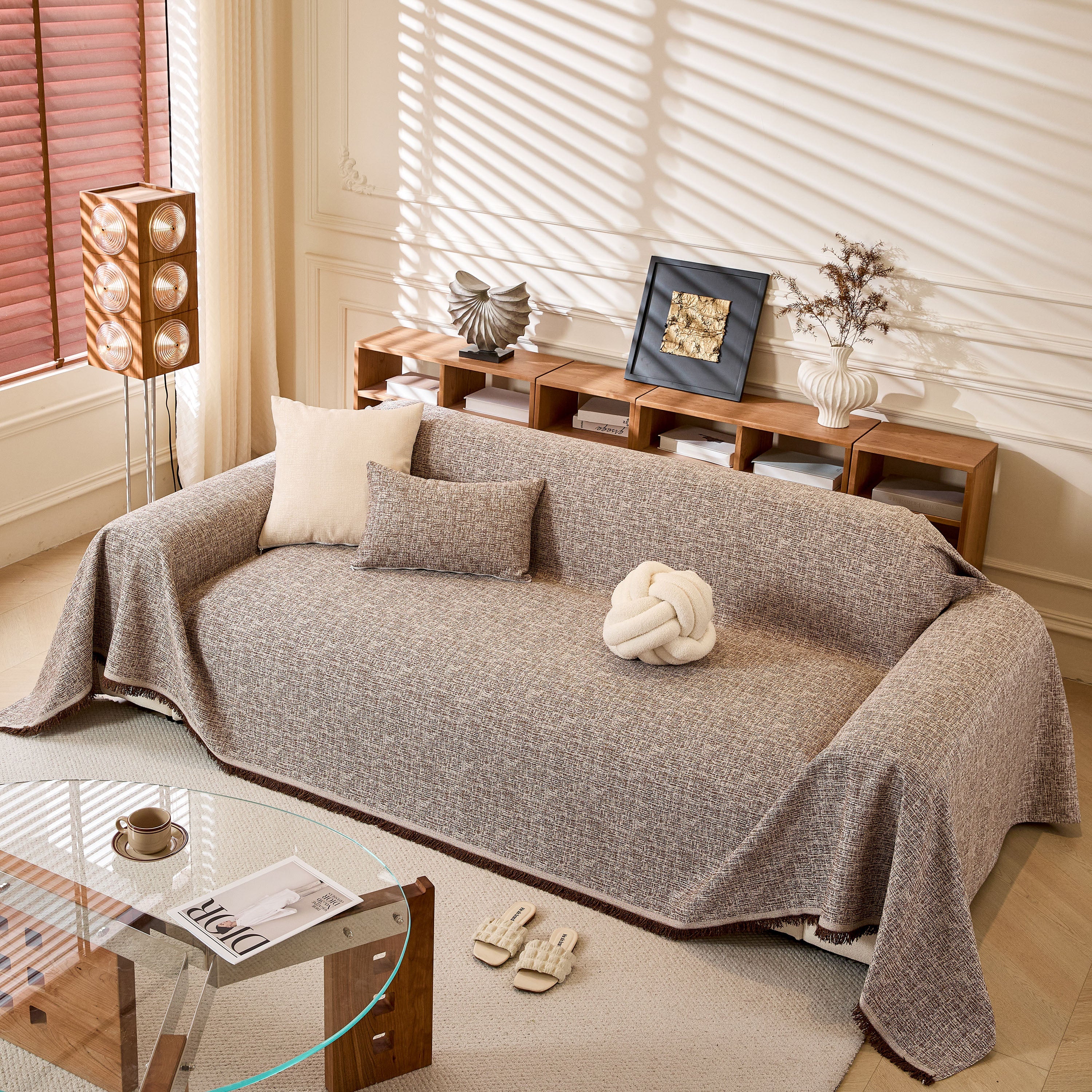 Natural Textured Linen Couch Cover, Breathable & Hypoallergenic Furniture Protector
