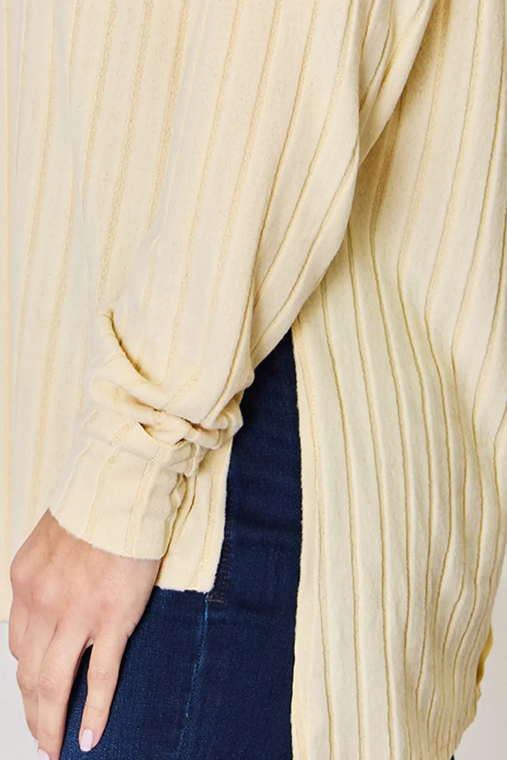 Basic Bae Full Size Ribbed Round Neck Slit Knit Top | Includes Plus Size