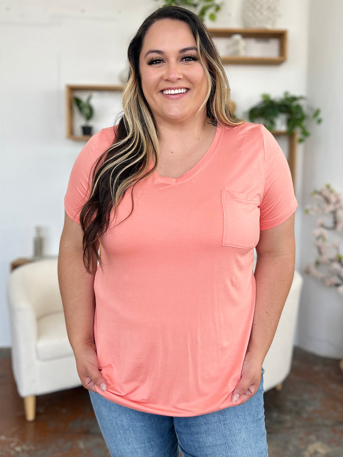 Basic Bae Bamboo Full Size  V-neck Short Sleeve T-shirt | Includes Plus Size
