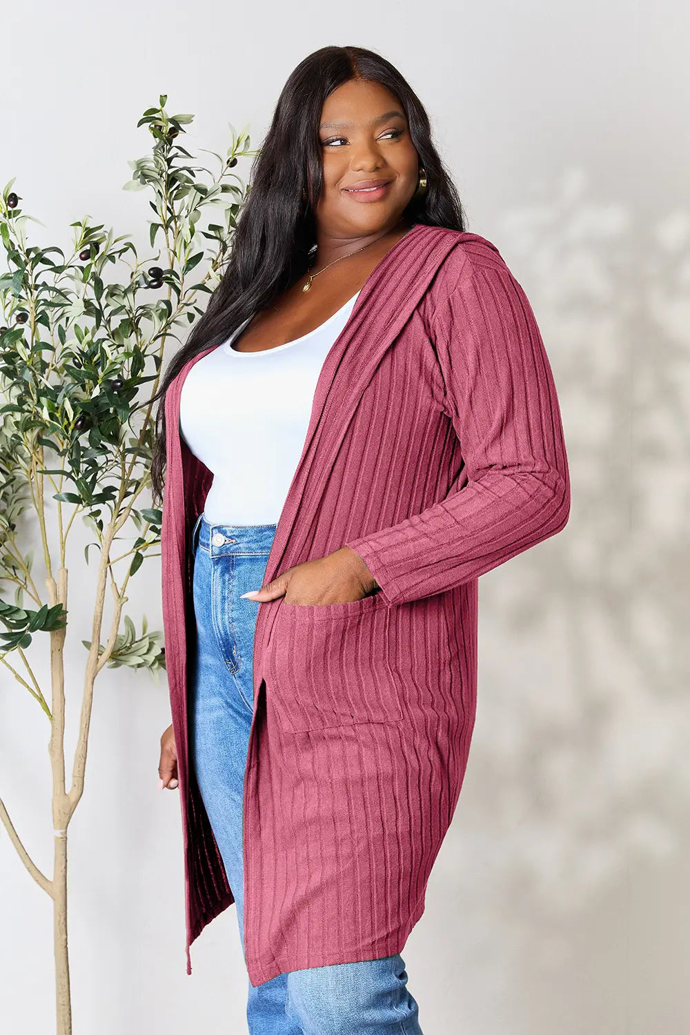 Basic Bae Full Size Hooded Sweater Cardigan | Includes Plus Size