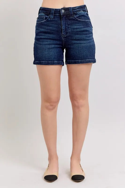 Judy Blue Full Size High Waist Back Flap Pocket Denim Shorts | Includes Plus Size