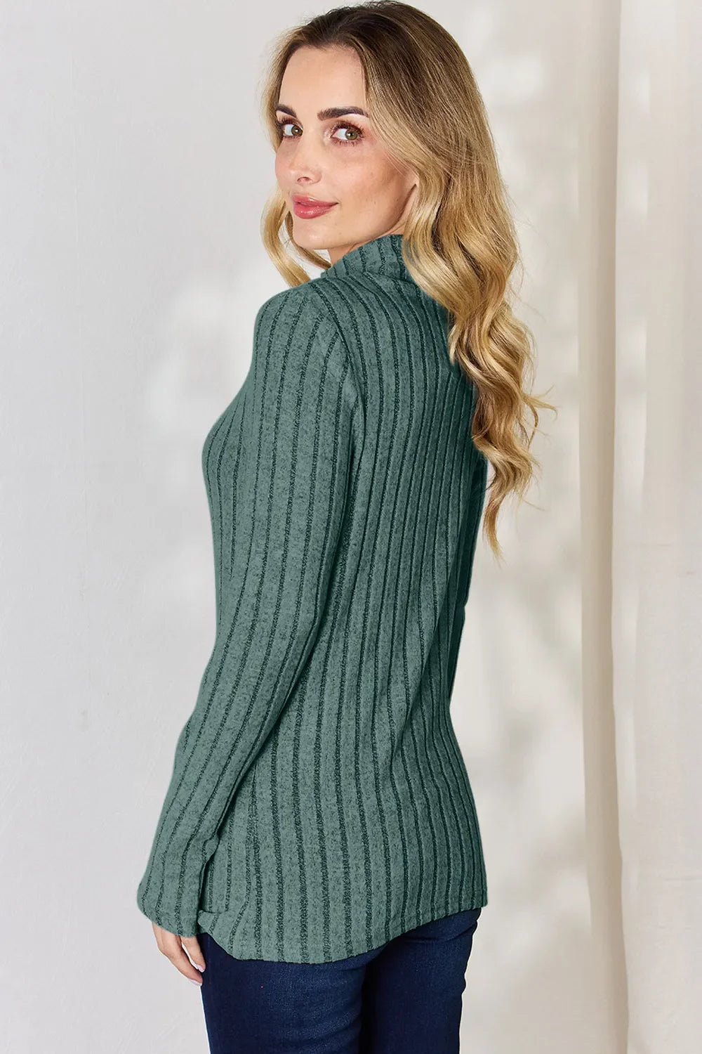 Basic Bae Full Size Ribbed Mock Neck Long Sleeve Knit Top | Includes Plus Size