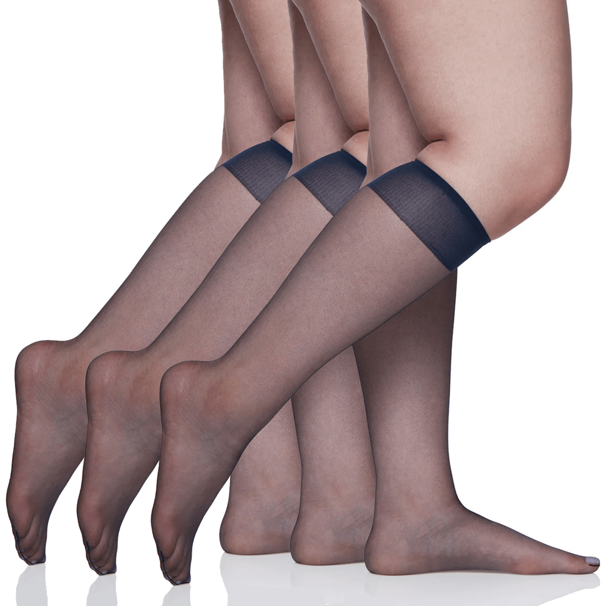 3 Pair Pack Queen Ultra Sheer Knee High With Sandalfoot Toe - Plus Size