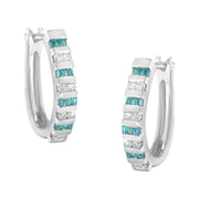10k White Gold Round And Blue Baguette Diamond Hoop Earrings (0.50 Cttw, I-j Color, I2-i3 Clarity)